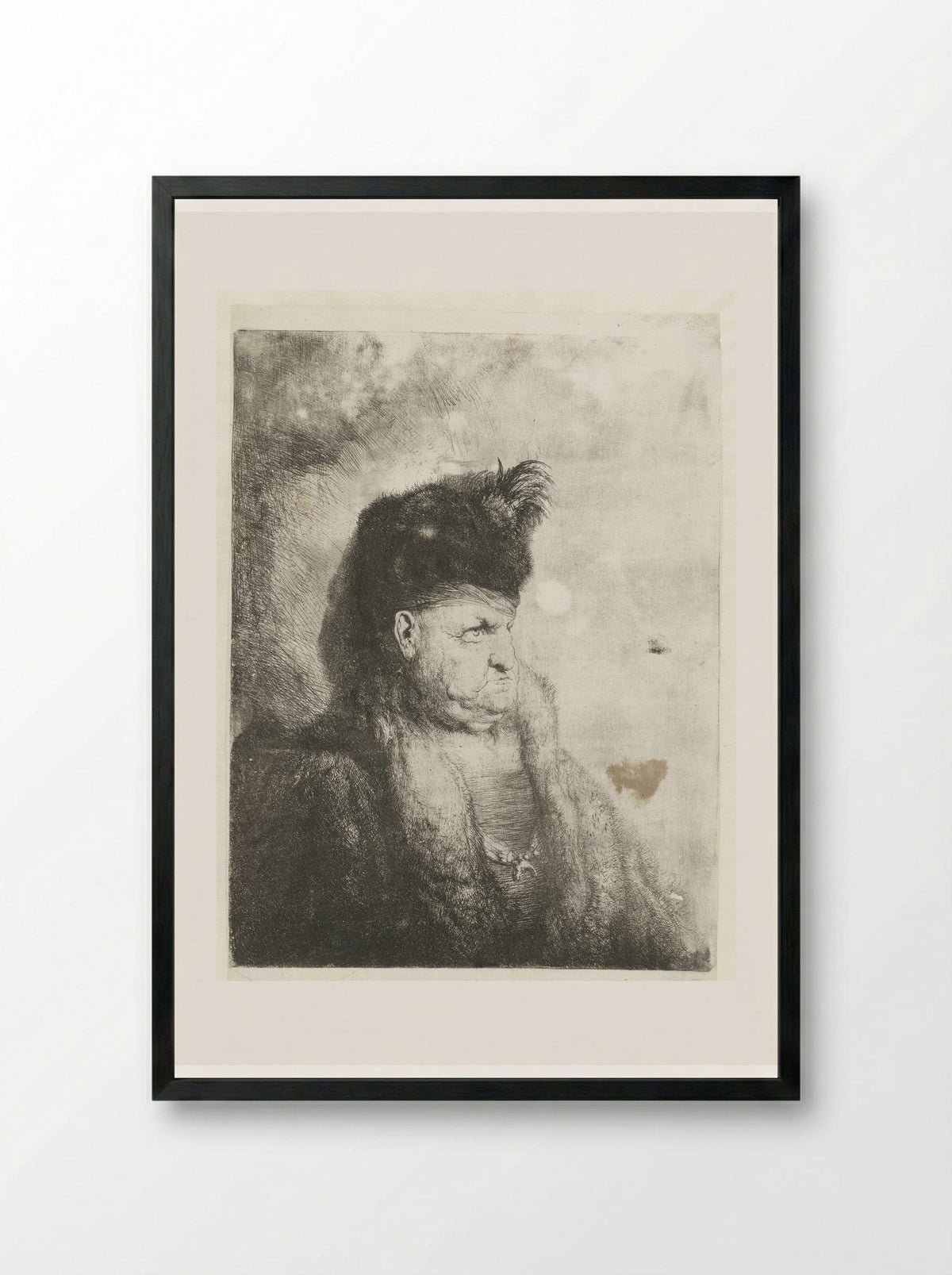 Bust of an Oriental with a Fur Cap - Jan Lievens - Framed Print Black