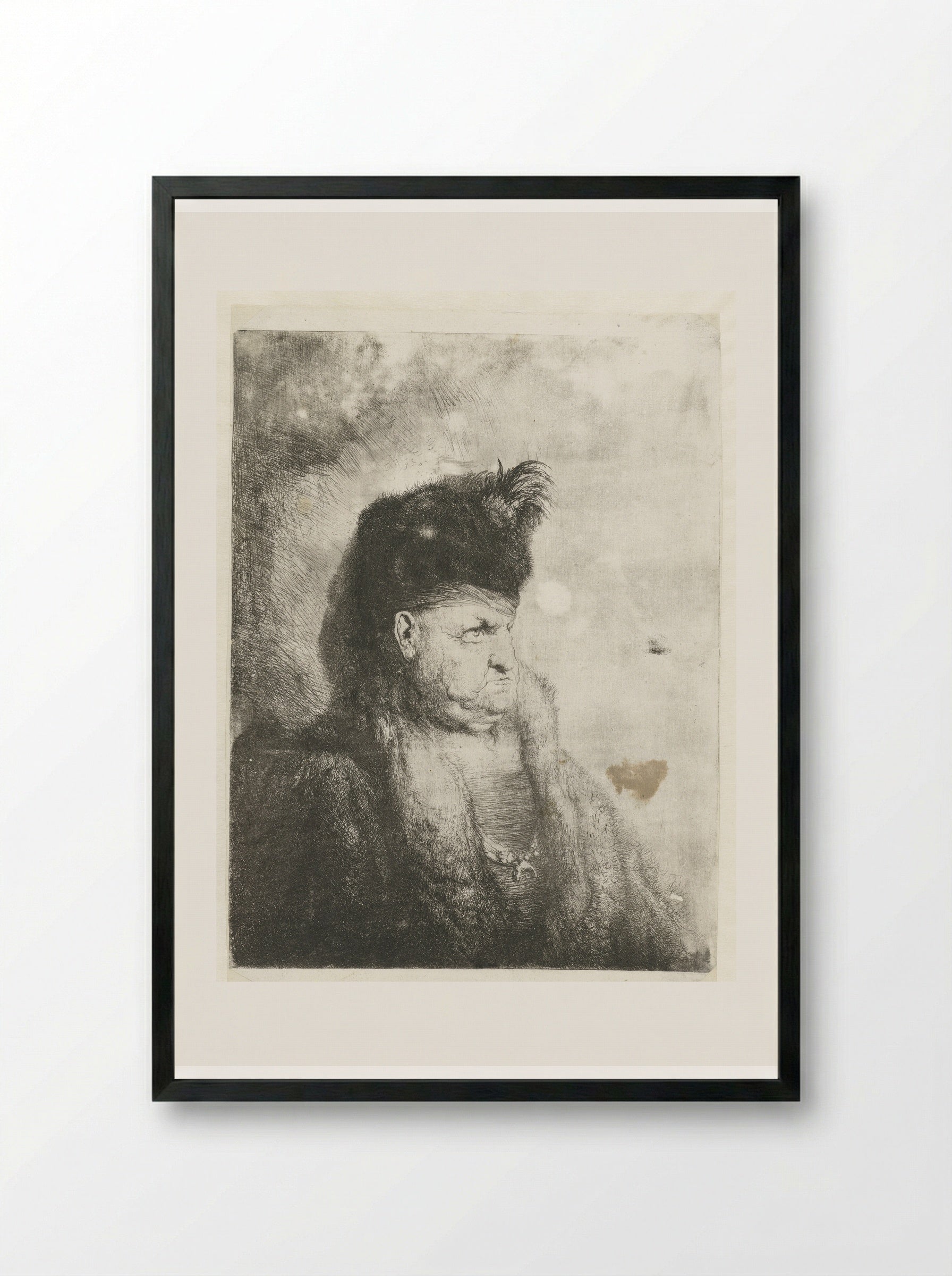 Bust of an Oriental with a Fur Cap - Jan Lievens - Framed Print Black
