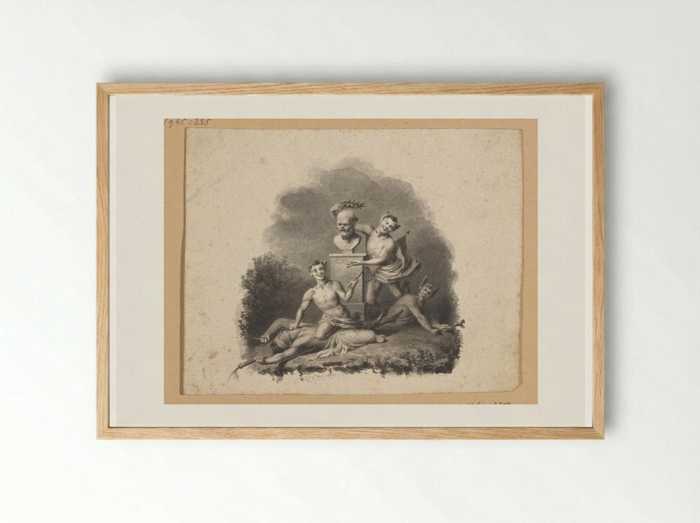 Buste van Socrates omgeven door drie saters - Johann Wilhelm Kaiser (I) - Framed Print Wood
