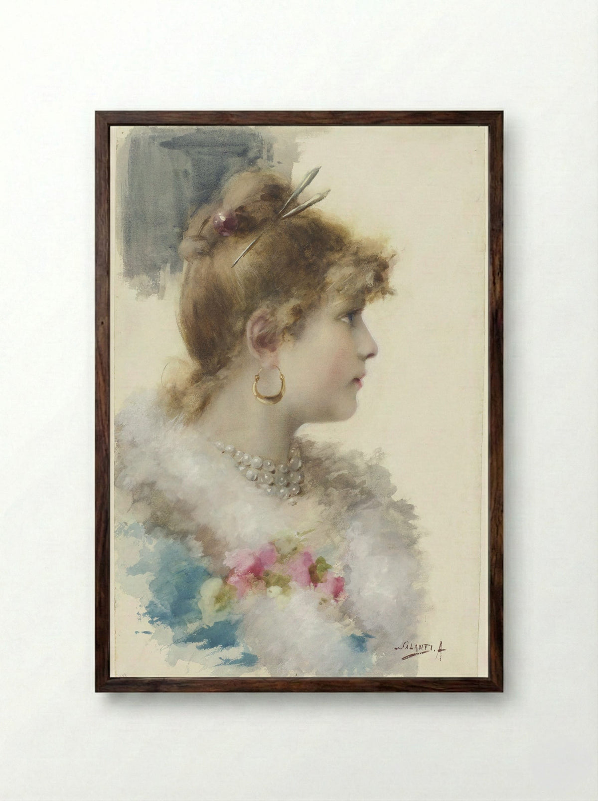 Buste van een jonge vrouw, in profiel naar rechts - A. Salanti - Framed Print Dark Wood