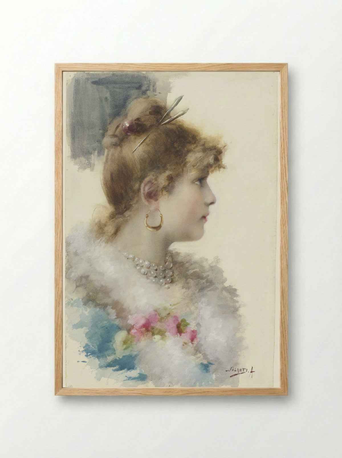 Buste van een jonge vrouw, in profiel naar rechts - A. Salanti - Framed Print Wood