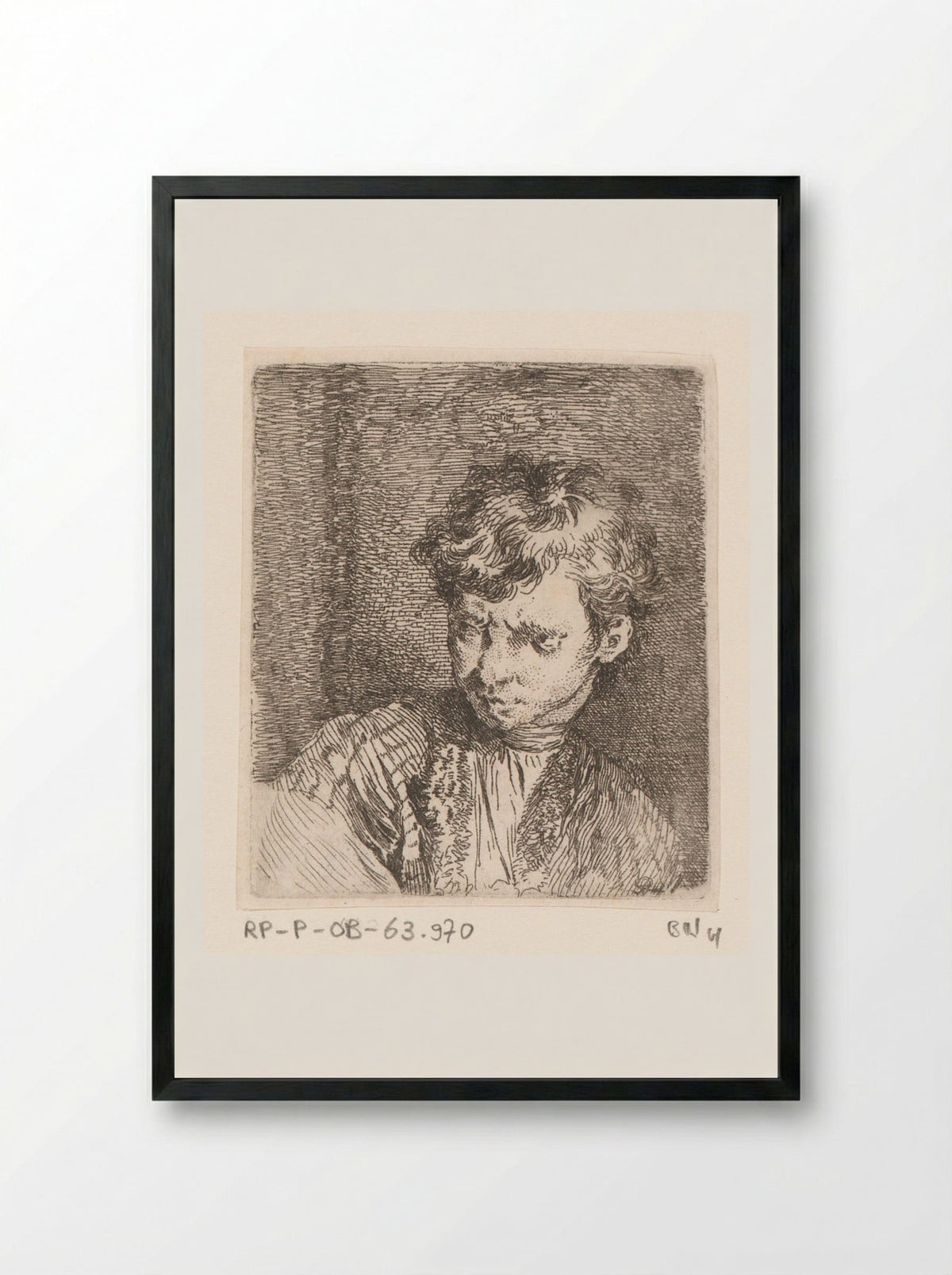 Buste van een jongen (Bust of a Boy) - Jacques-Philippe Le Bas - Framed Print Black