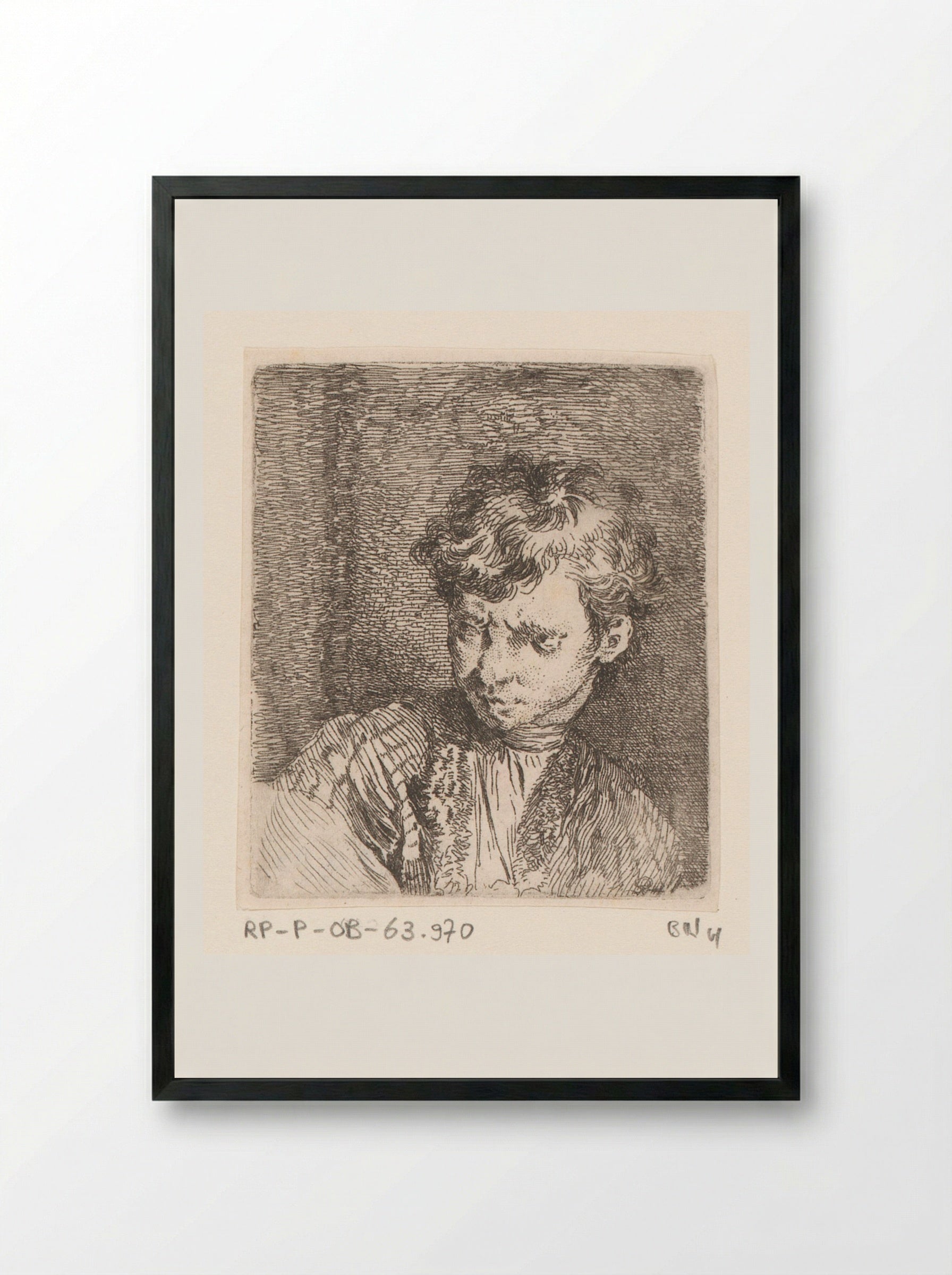 Buste van een jongen (Bust of a Boy) - Jacques-Philippe Le Bas - Framed Print Black