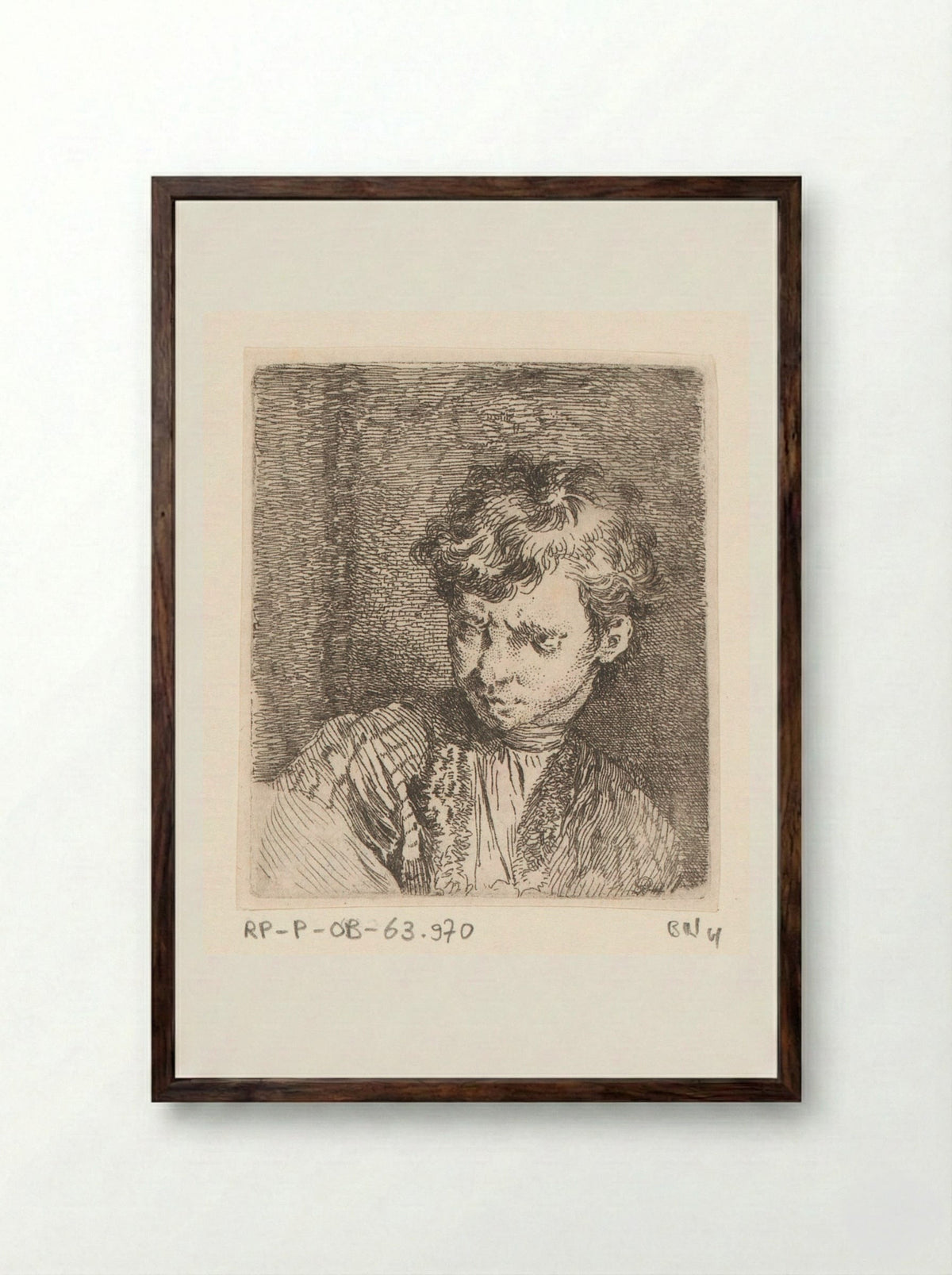Buste van een jongen (Bust of a Boy) - Jacques-Philippe Le Bas - Framed Print Dark Wood