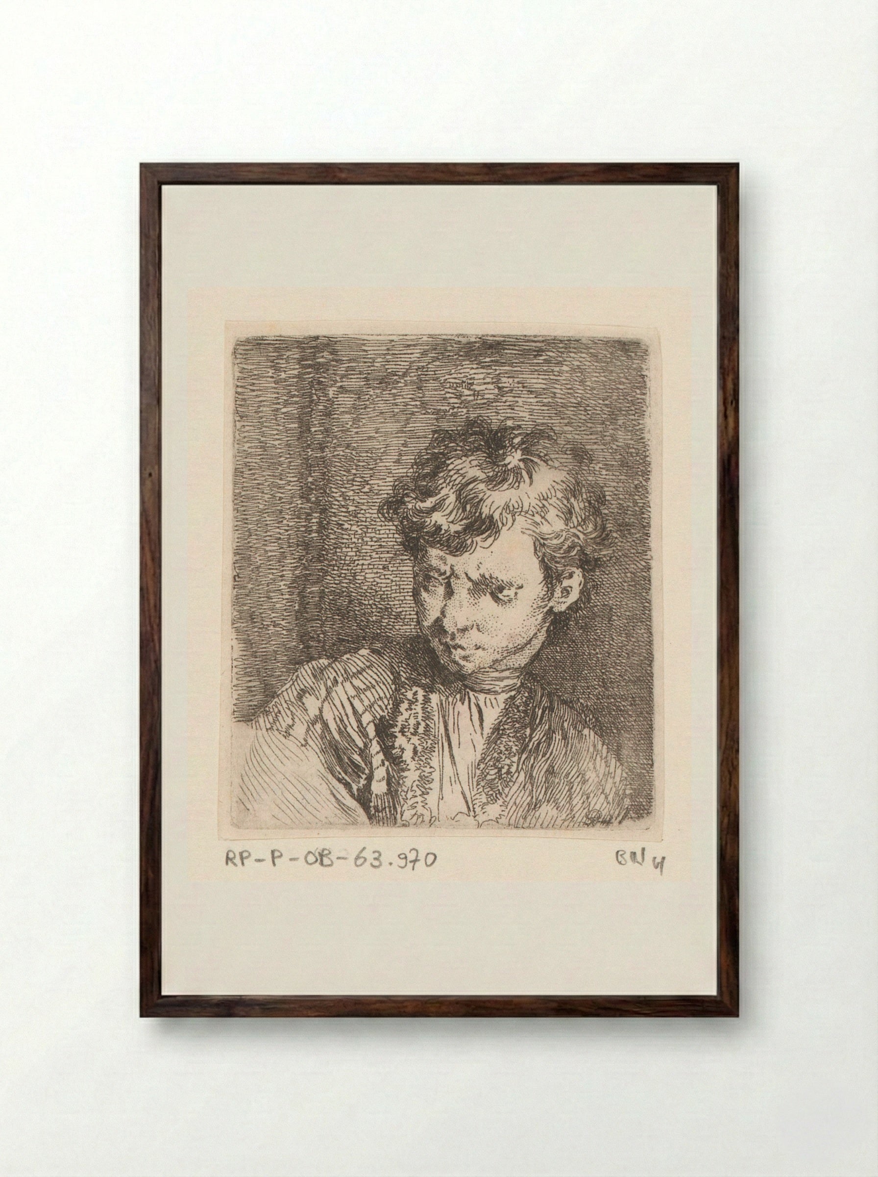 Buste van een jongen (Bust of a Boy) - Jacques-Philippe Le Bas - Framed Print Dark Wood