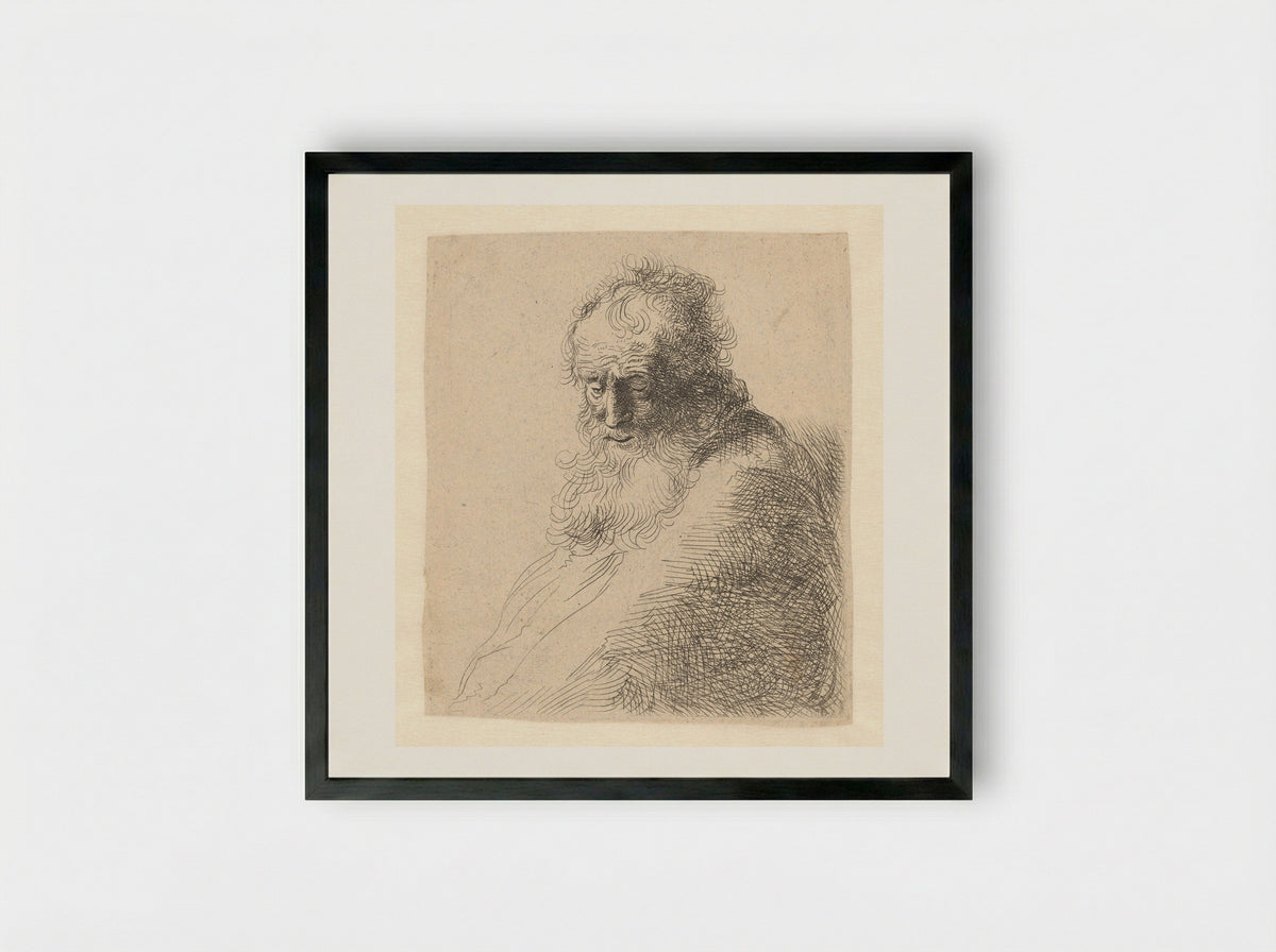 Buste van een oude man met baard, de blik omlaag: driekwart naar rechts - Michael Willmann - Framed Print Black