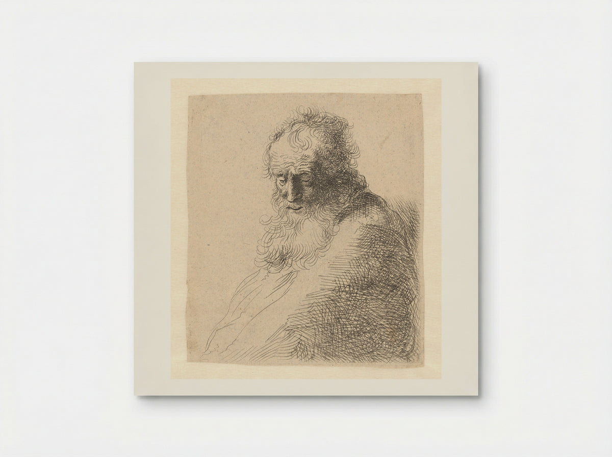 Buste van een oude man met baard, de blik omlaag: driekwart naar rechts - Michael Willmann - Poster