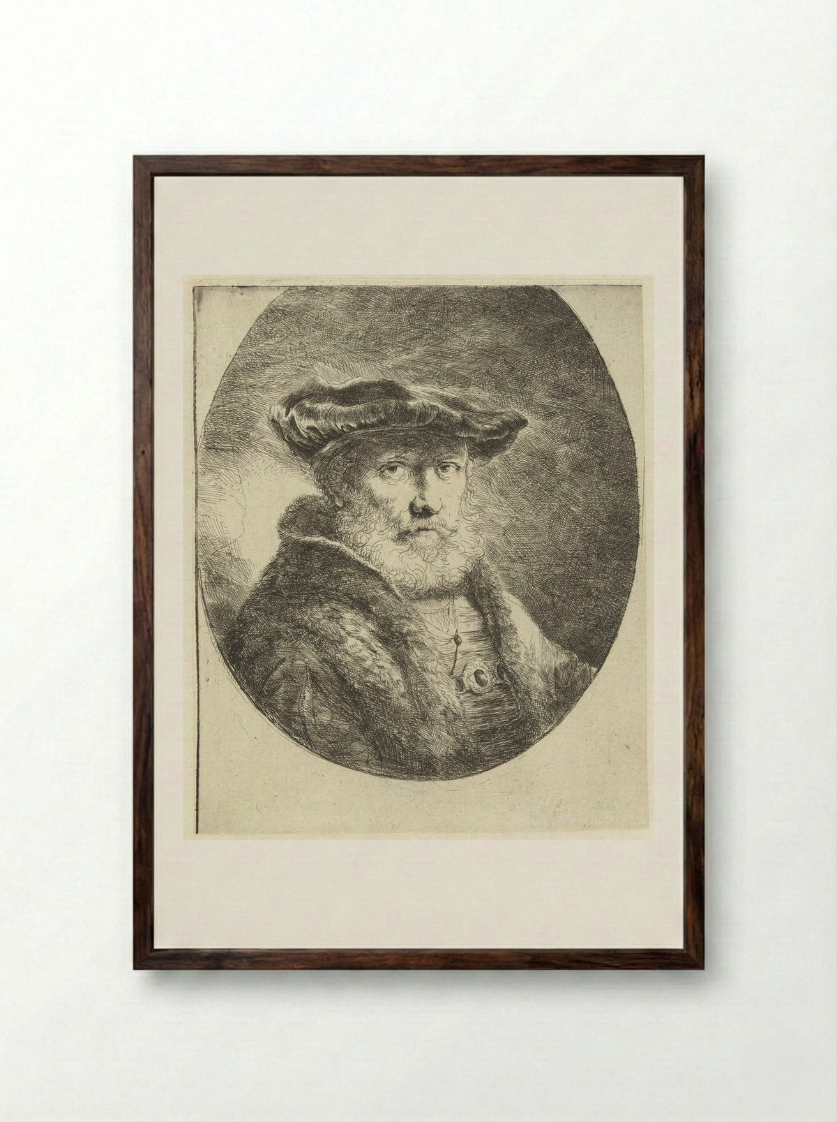 Buste van een oude man met fluwelen baret - Ferdinand Bol - Framed Print Dark Wood