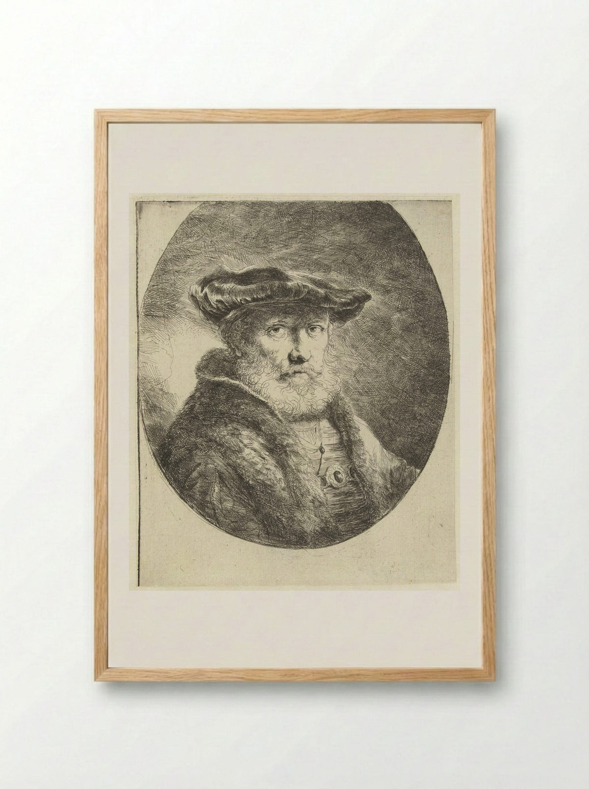 Buste van een oude man met fluwelen baret - Ferdinand Bol - Framed Print Wood