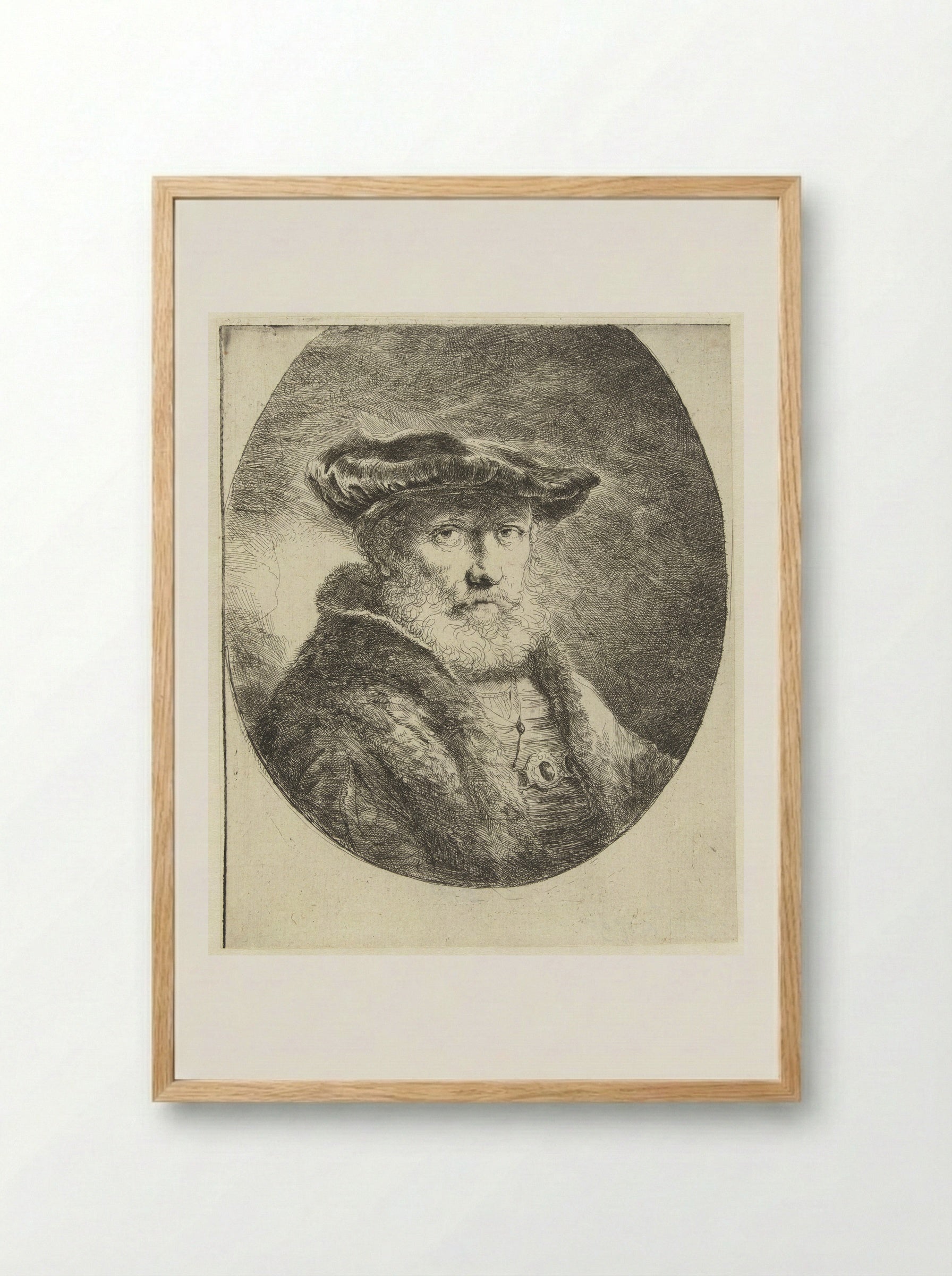 Buste van een oude man met fluwelen baret - Ferdinand Bol - Framed Print Wood