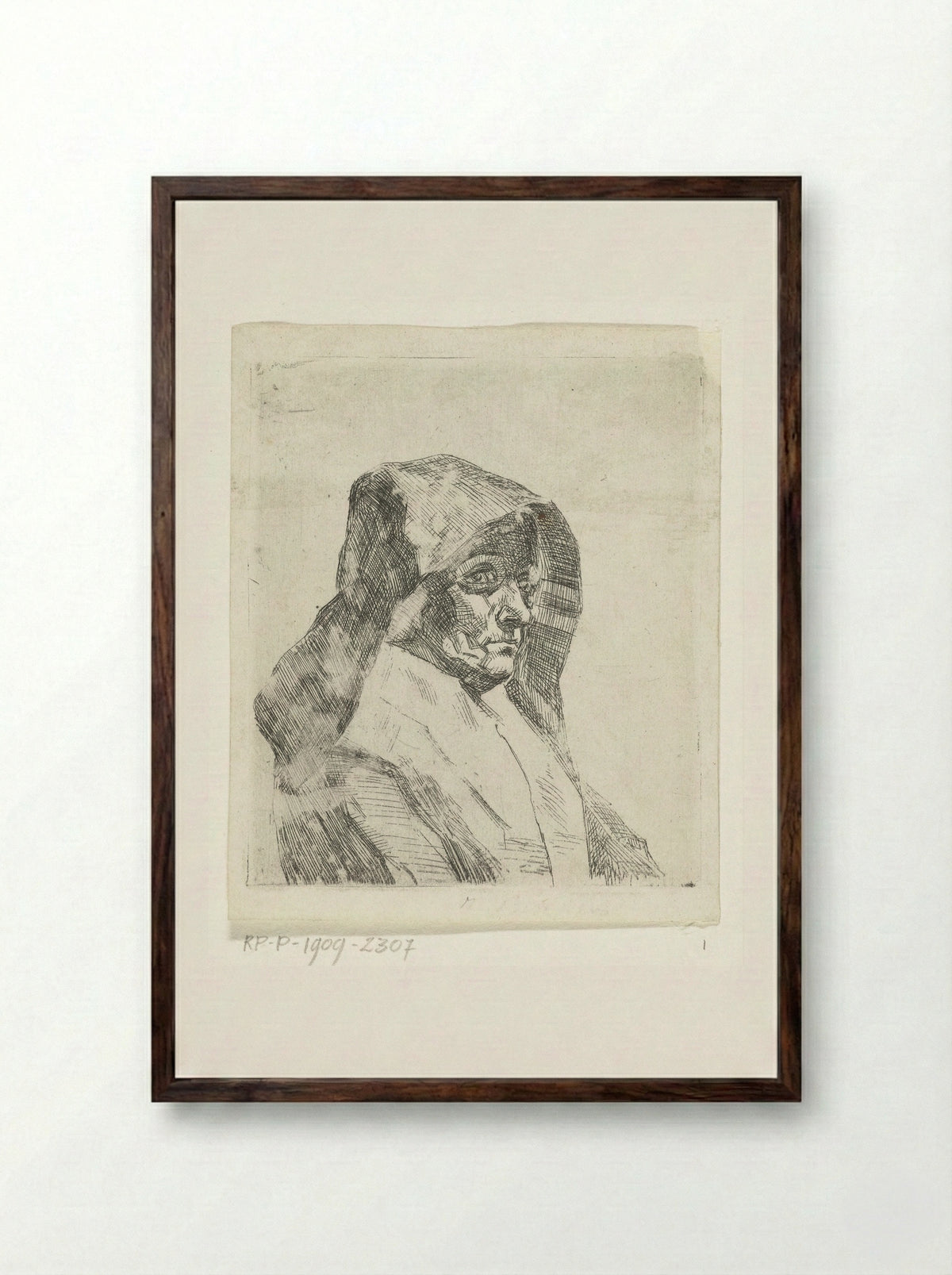 Buste van vrouw met muts - Jan Bikkers - Framed Print Dark Wood