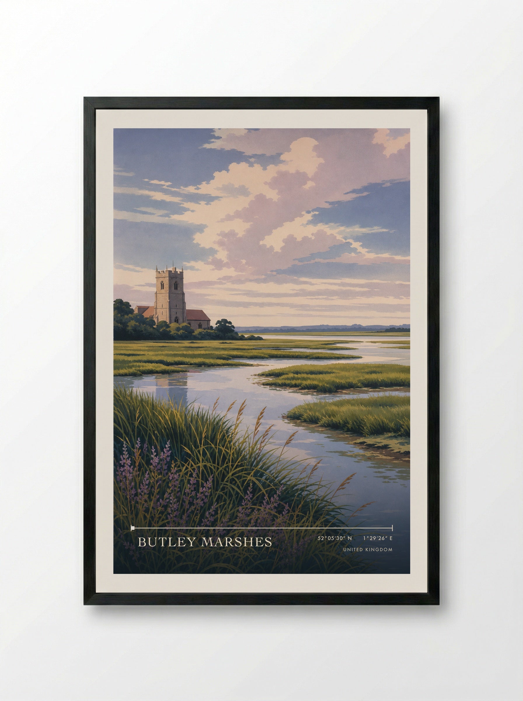 Butley Marshes United Kingdom Travel Poster - Framed Print Black