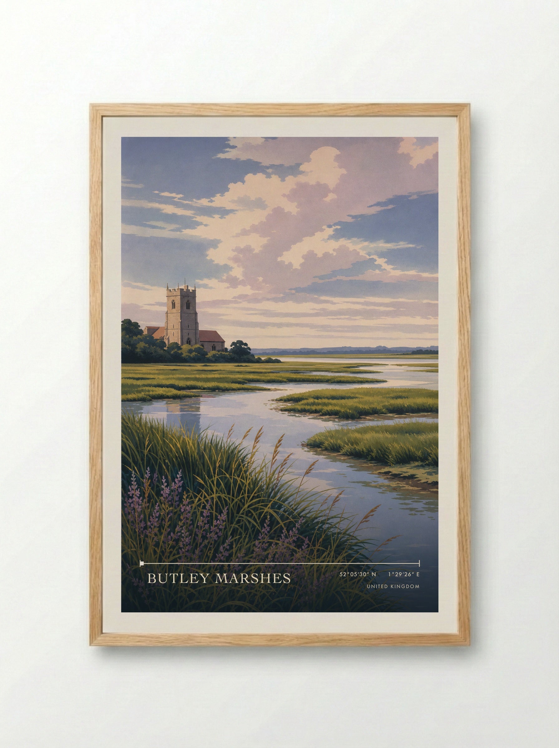 Butley Marshes United Kingdom Travel Poster - Framed Print Wood
