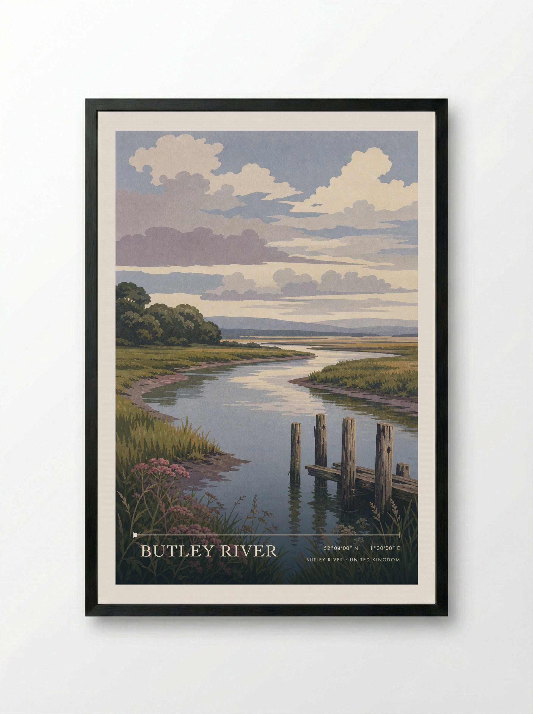 Butley River United Kingdom Travel Poster - Framed Print Black