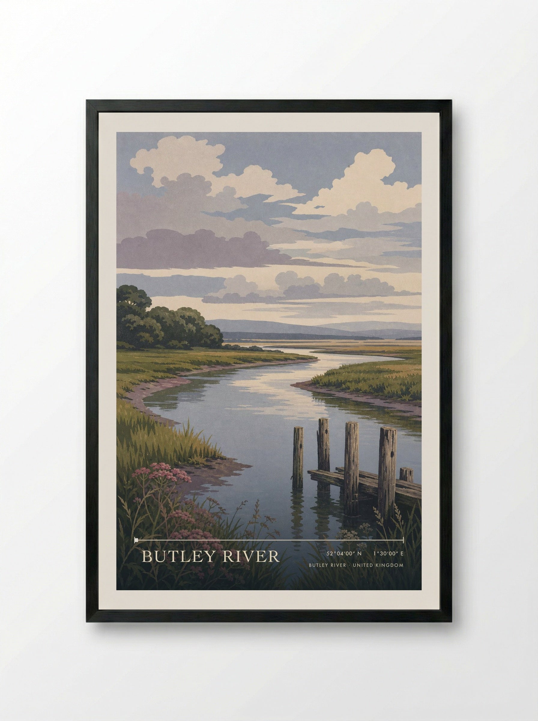 Butley River United Kingdom Travel Poster - Framed Print Black