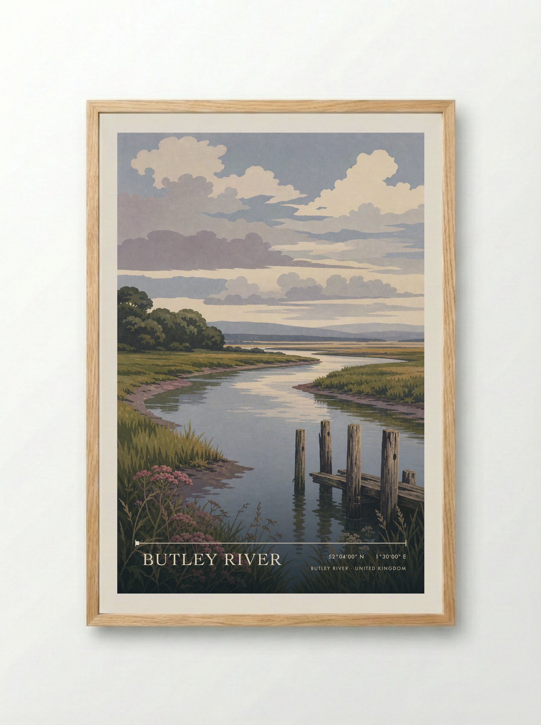 Butley River United Kingdom Travel Poster - Framed Print Wood