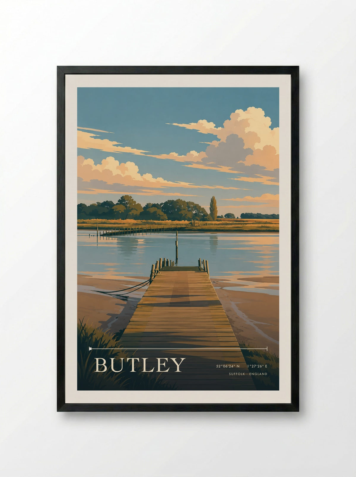 Butley, Suffolk | Travel Poster - Framed Print Black
