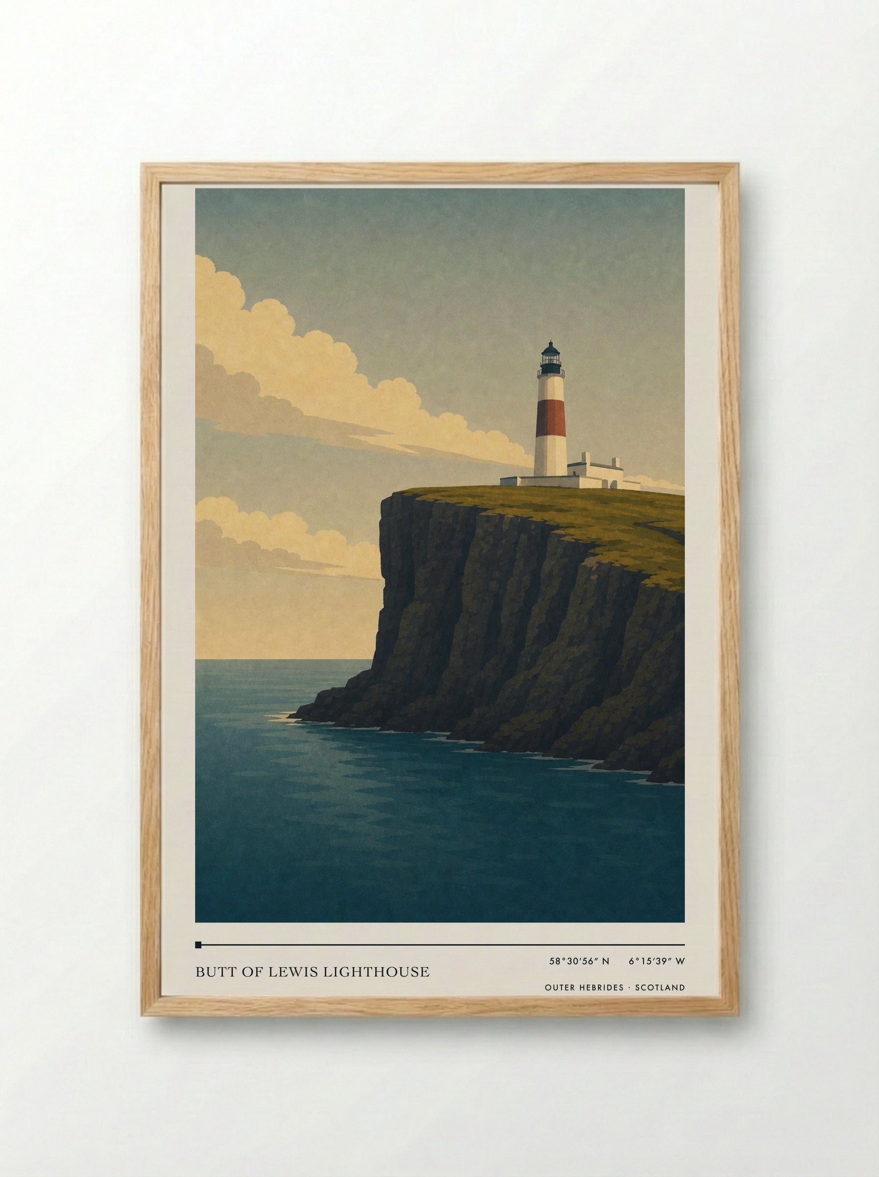 Butt of Lewis Lighthouse Travel Poster Artwork - Framed Print Wood