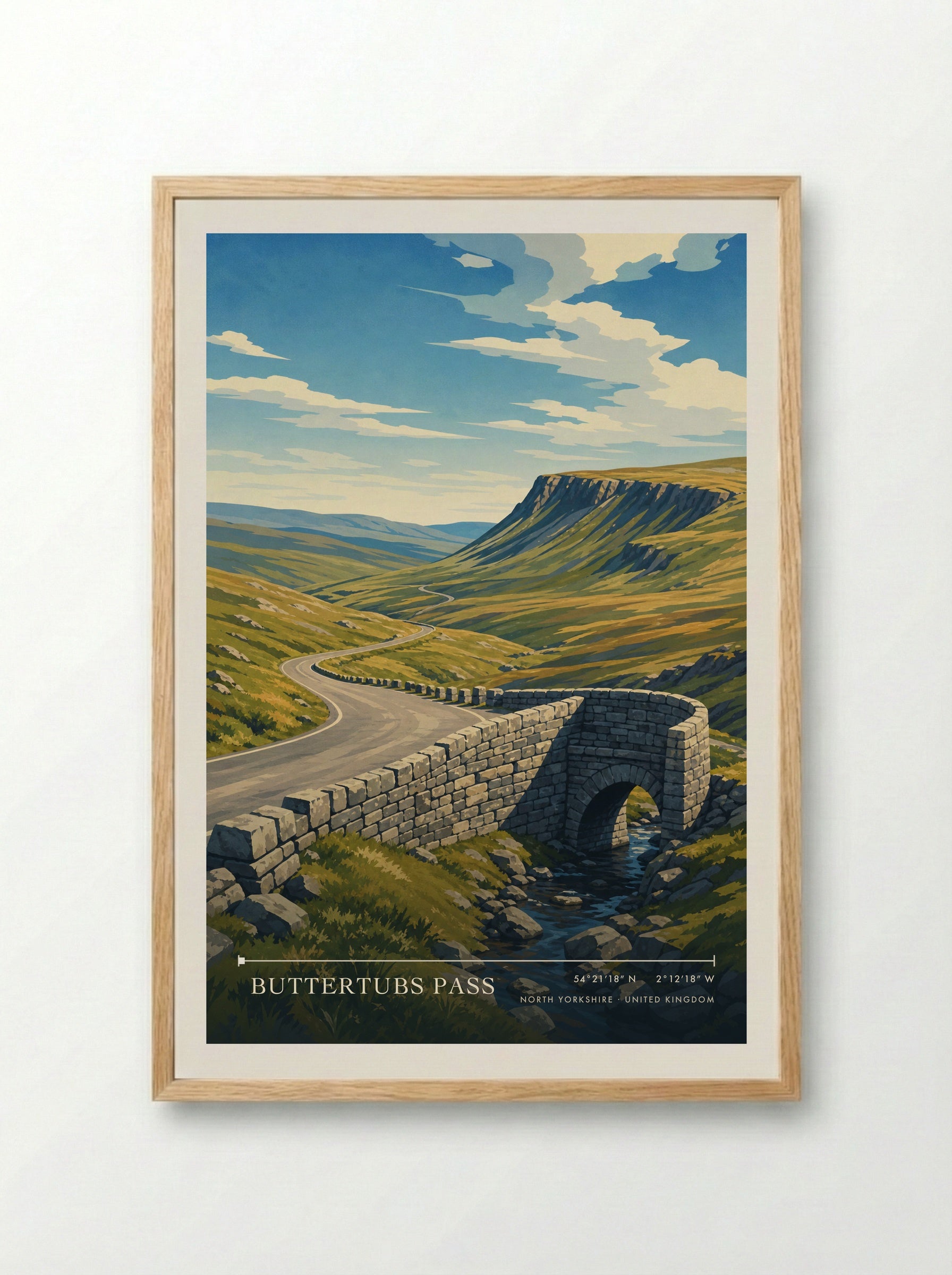 Buttertubs Pass North Yorkshire United Kingdom Travel Poster - Framed Print Wood