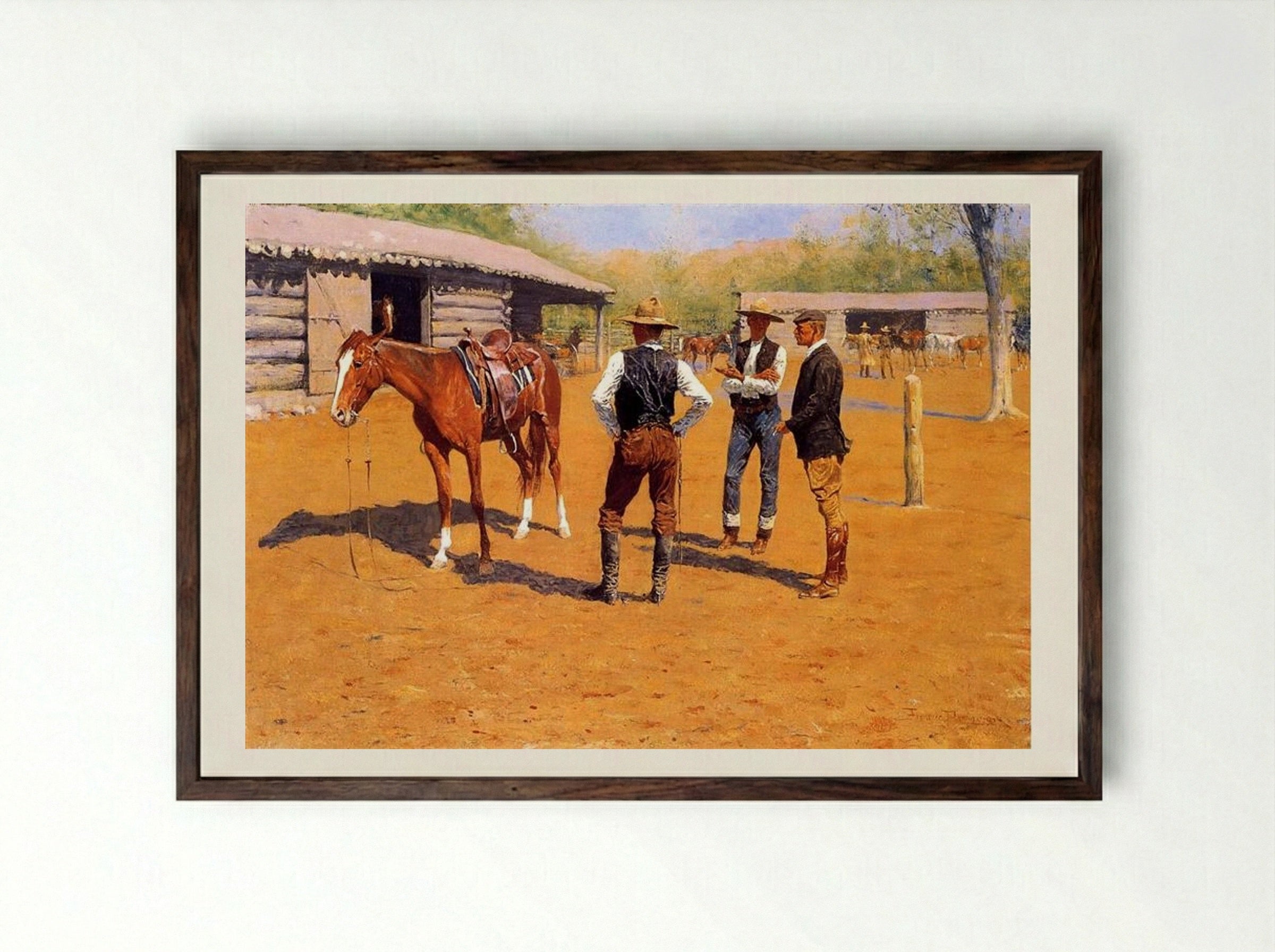 Buying Polo Ponies in the West - Frederic Remington - Framed Print Dark Wood