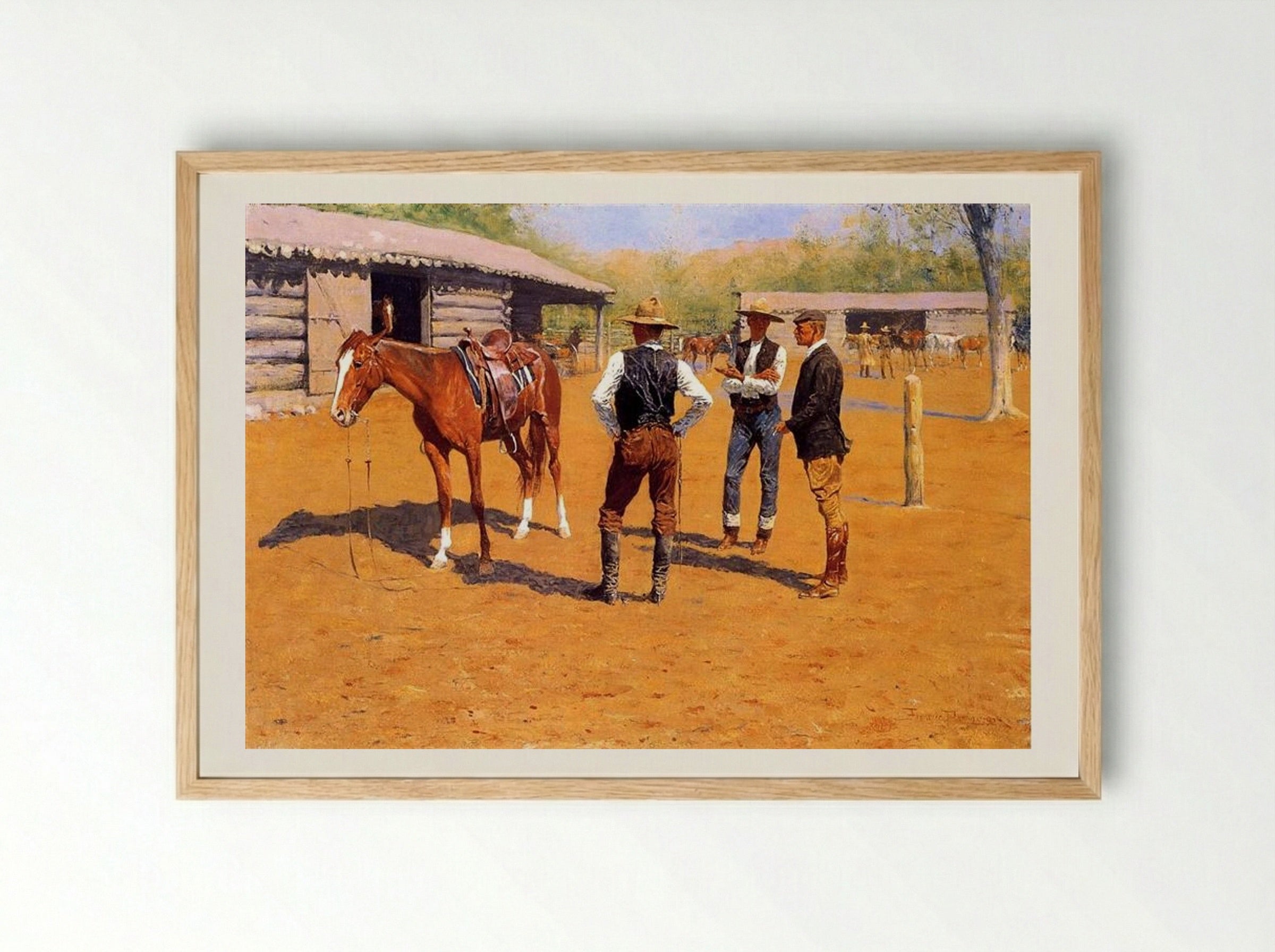 Buying Polo Ponies in the West - Frederic Remington - Framed Print Wood