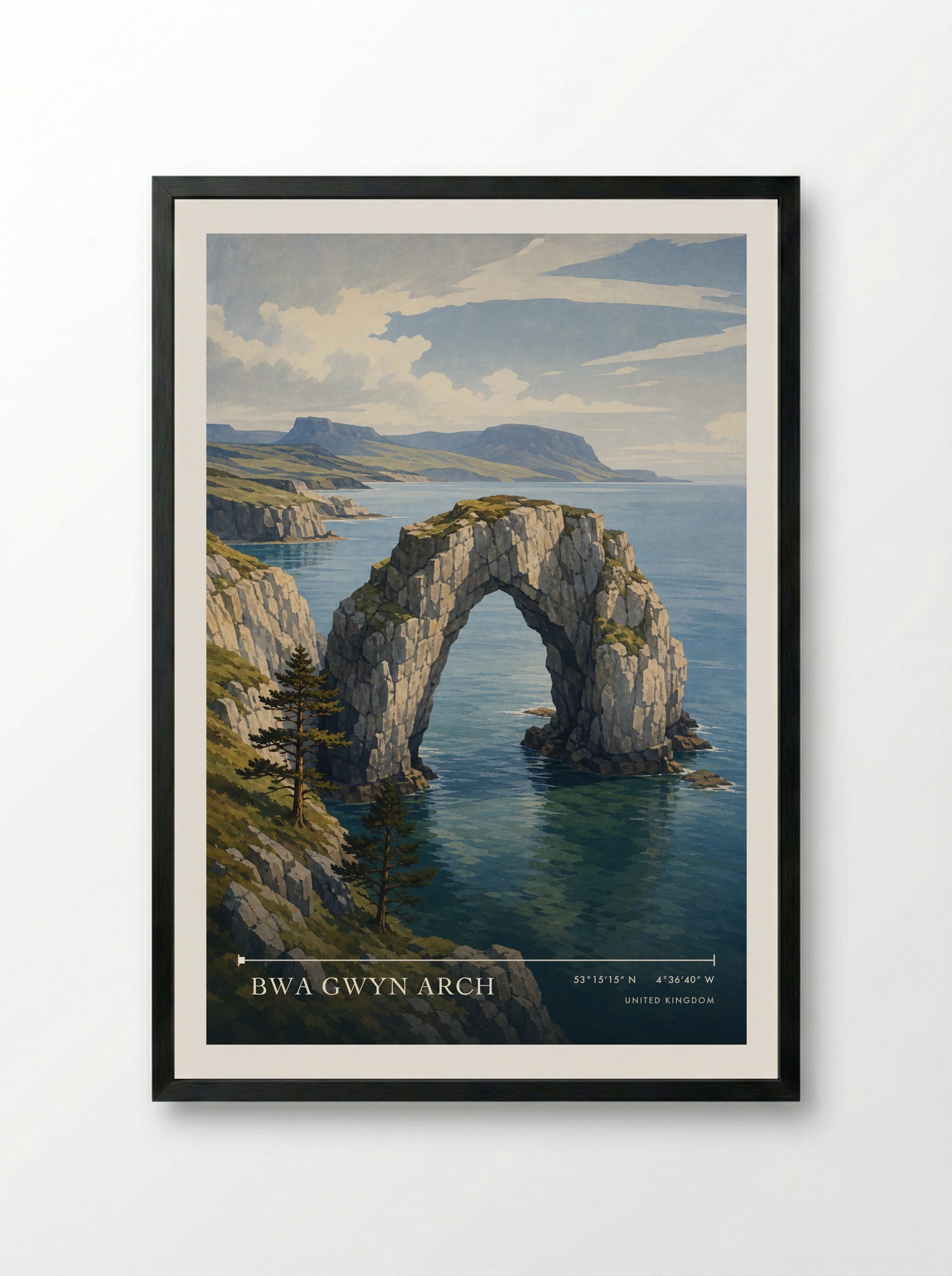 Bwa Gwyn Arch United Kingdom Travel Poster - Framed Print Black