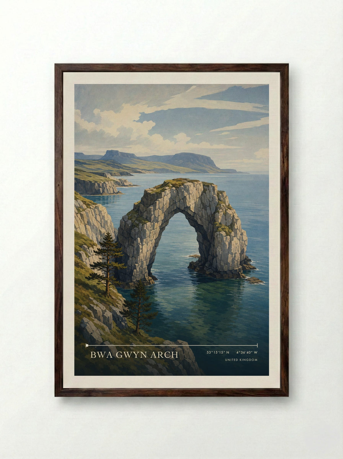 Bwa Gwyn Arch United Kingdom Travel Poster - Framed Print Dark Wood