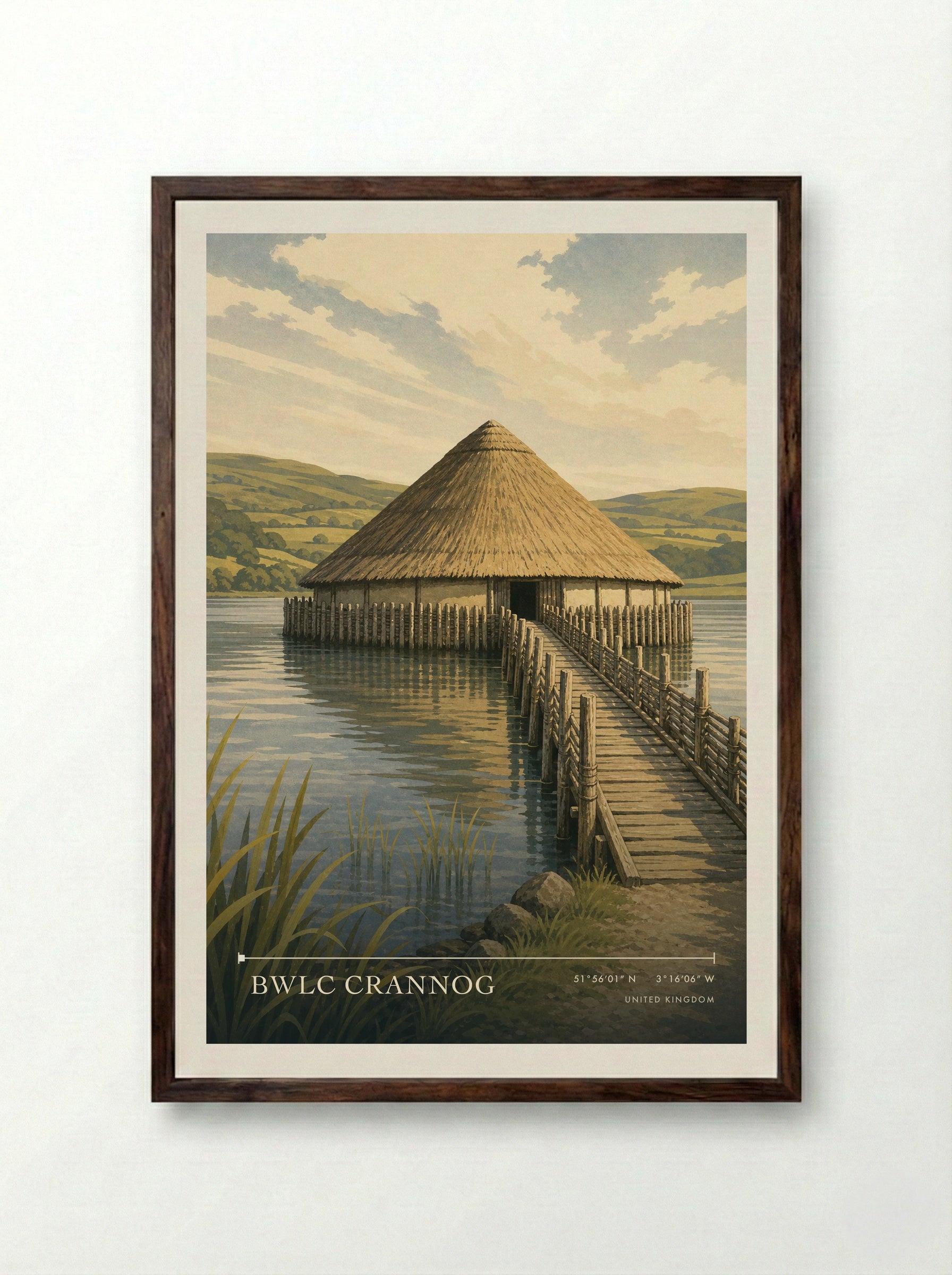 Bwlc Crannog United Kingdom Travel Poster - Framed Print Dark Wood