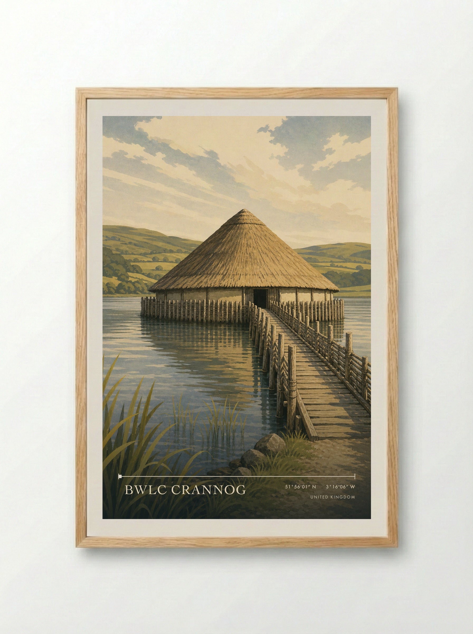 Bwlc Crannog United Kingdom Travel Poster - Framed Print Wood