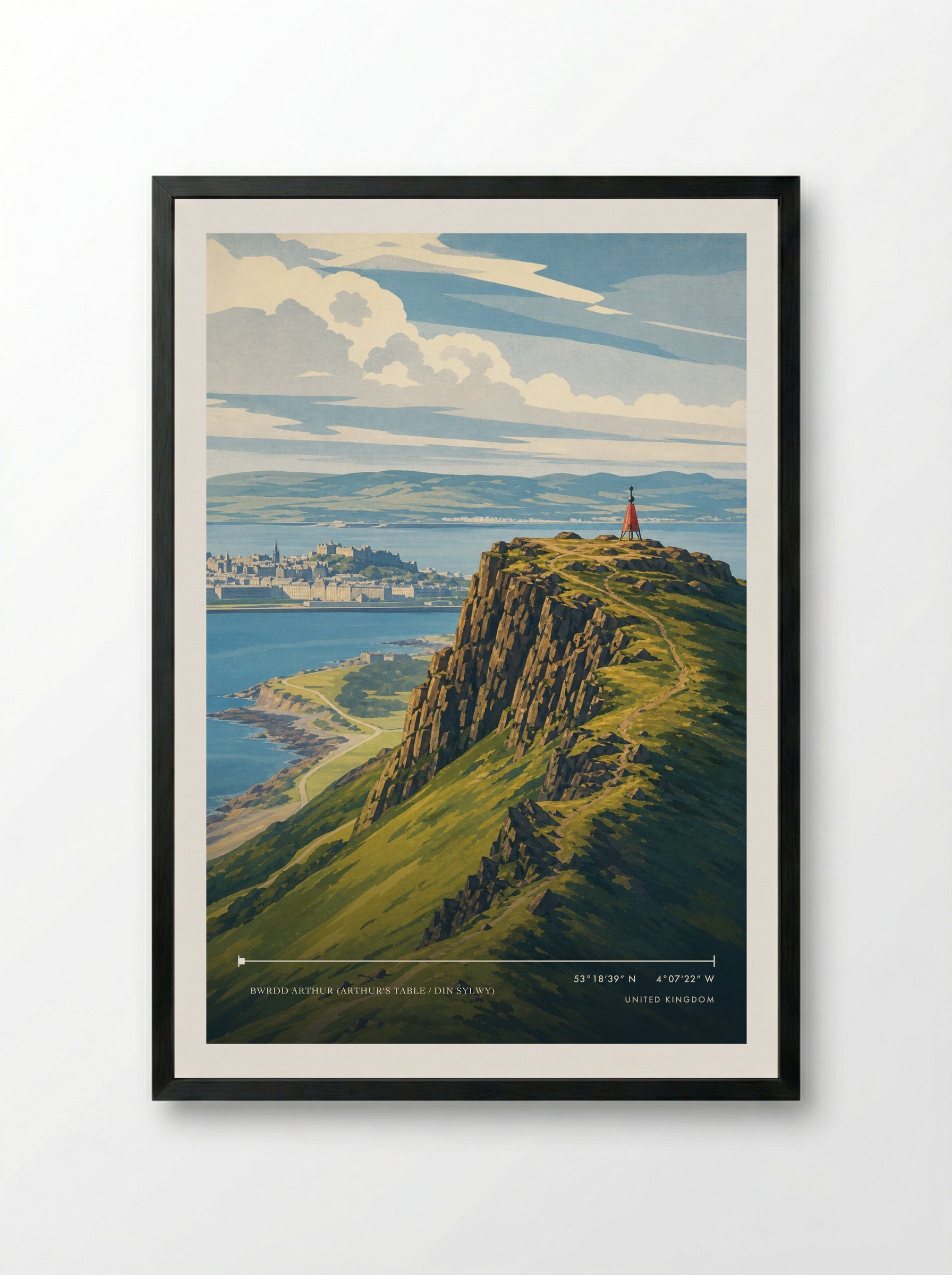 Bwrdd Arthur (Arthur's Table / Din Sylwy) United Kingdom Travel Poster - Framed Print Black