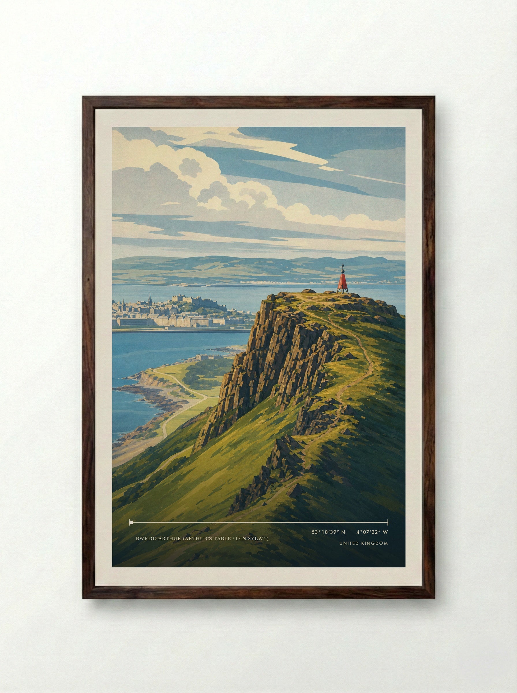 Bwrdd Arthur (Arthur's Table / Din Sylwy) United Kingdom Travel Poster - Framed Print Dark Wood