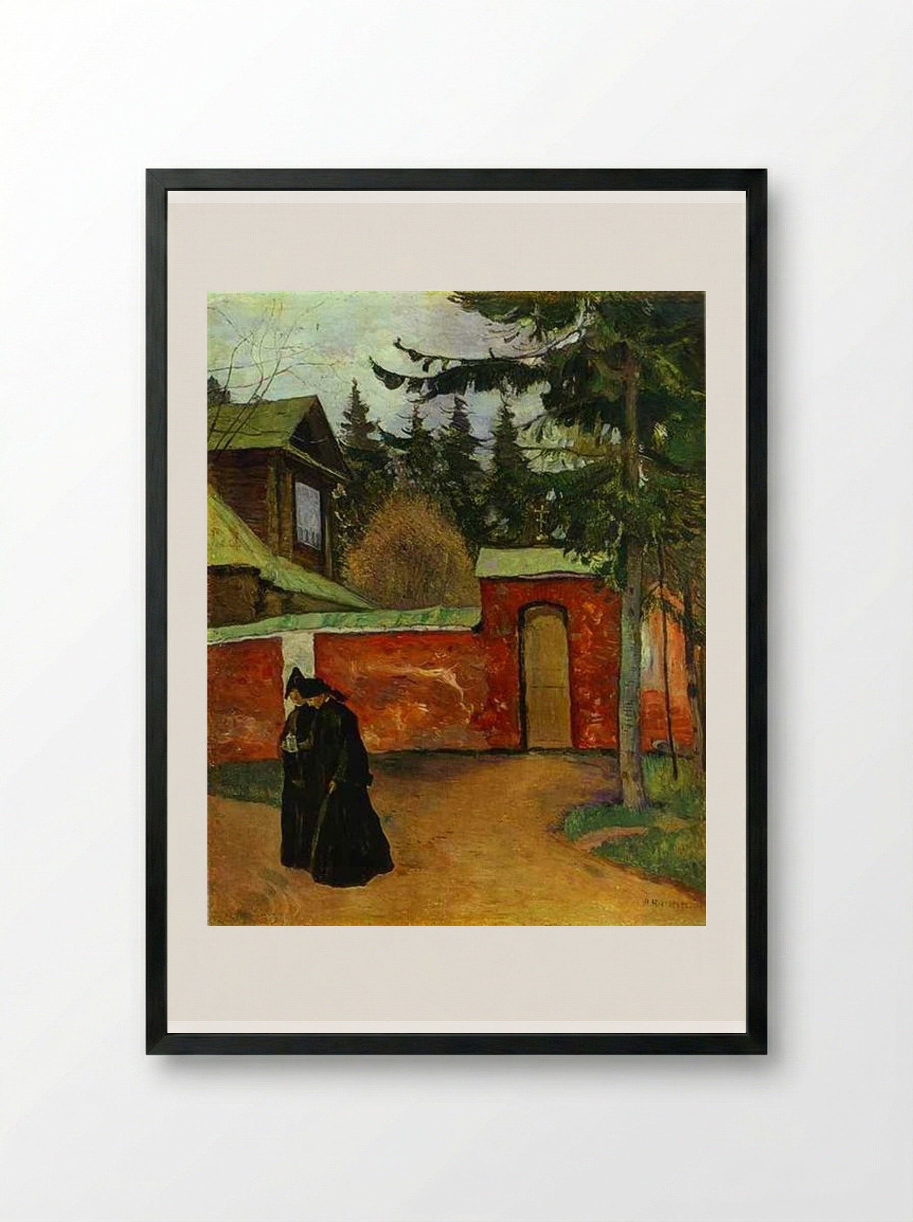 By a Monastery Entrance - Mikhail Nesterov - Framed Print Black