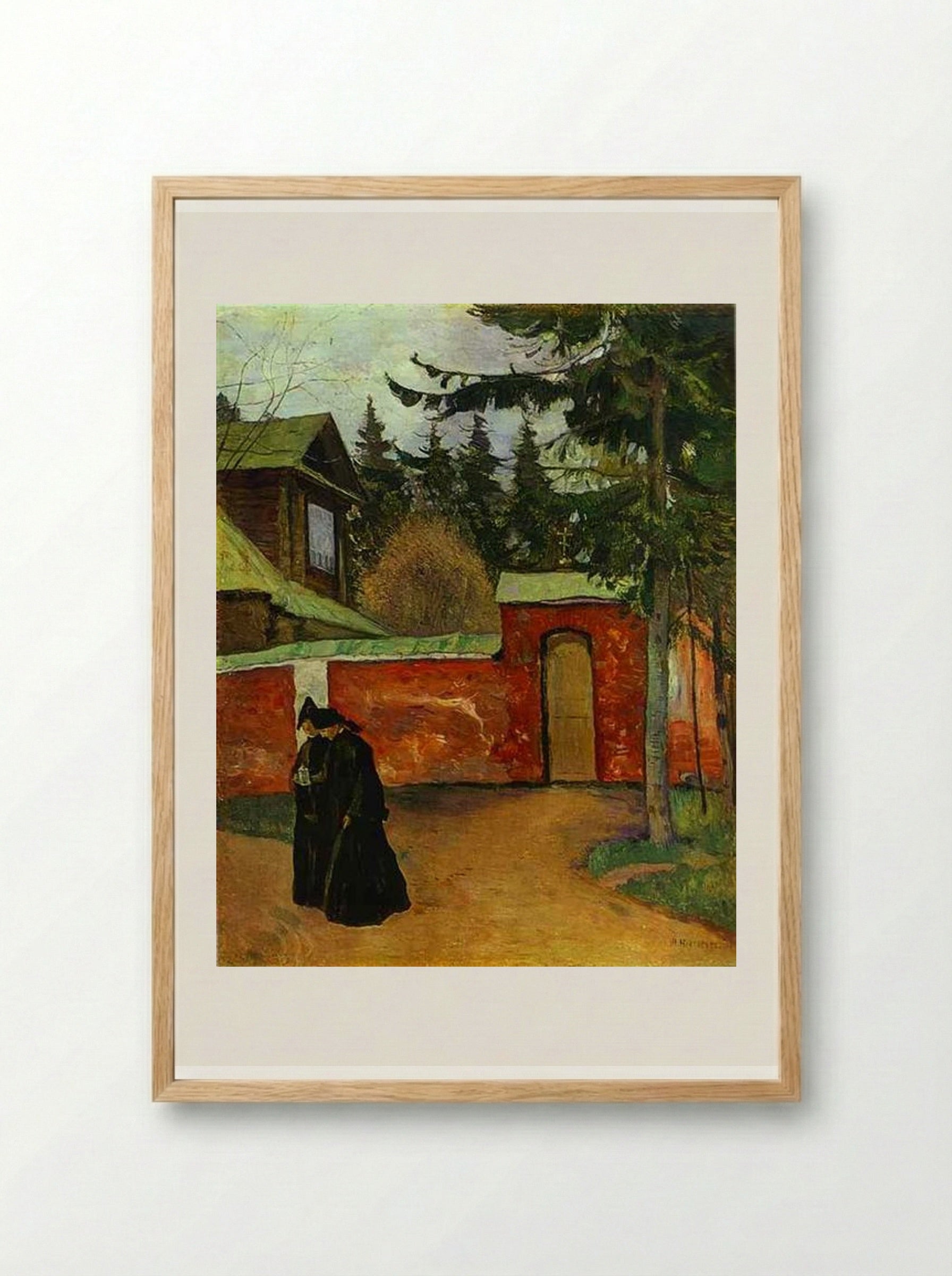 By a Monastery Entrance - Mikhail Nesterov - Framed Print Wood