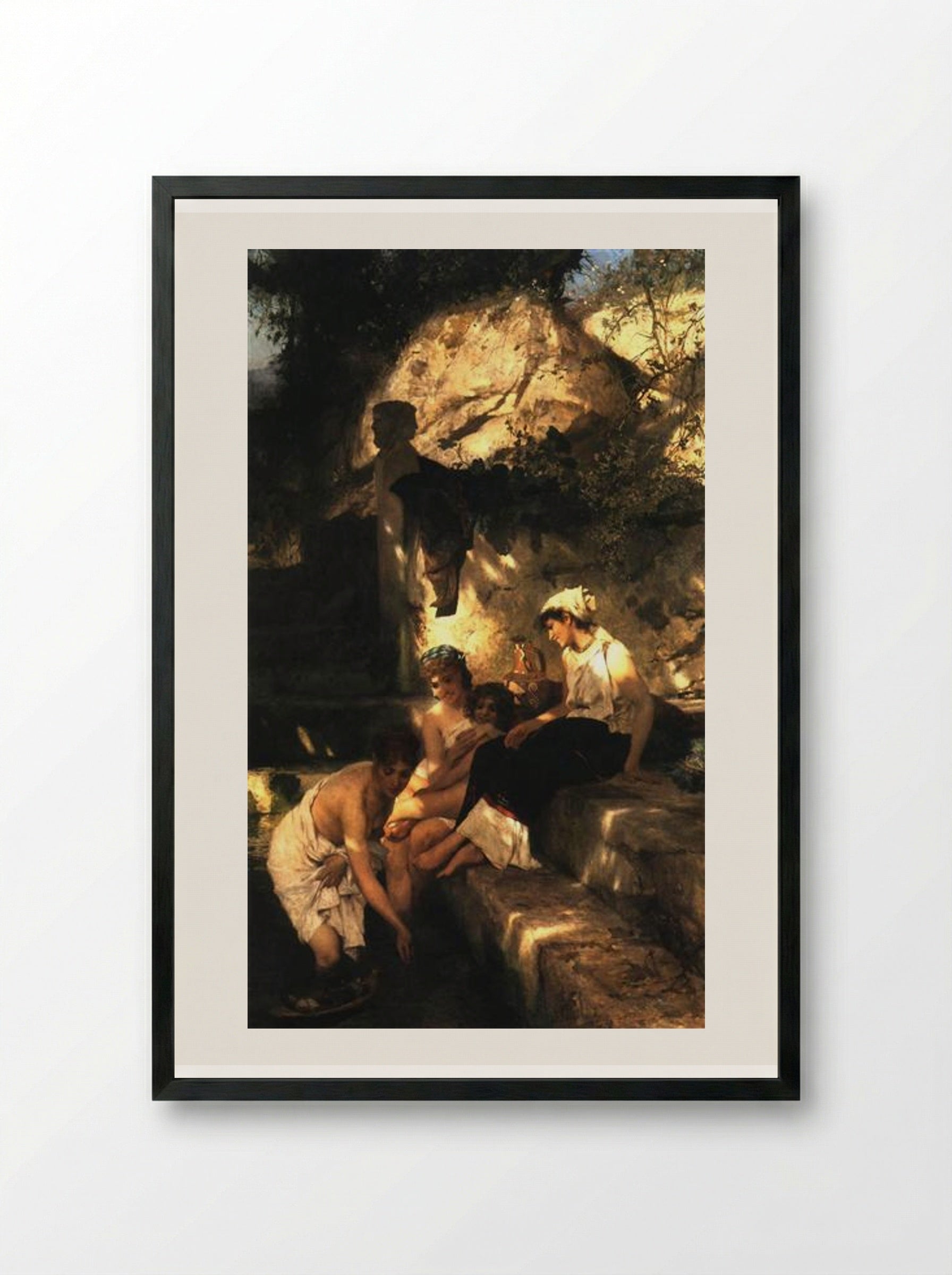 By a Pool. A Scene from Roman Life - Henryk Siemiradzki - Framed Print Black