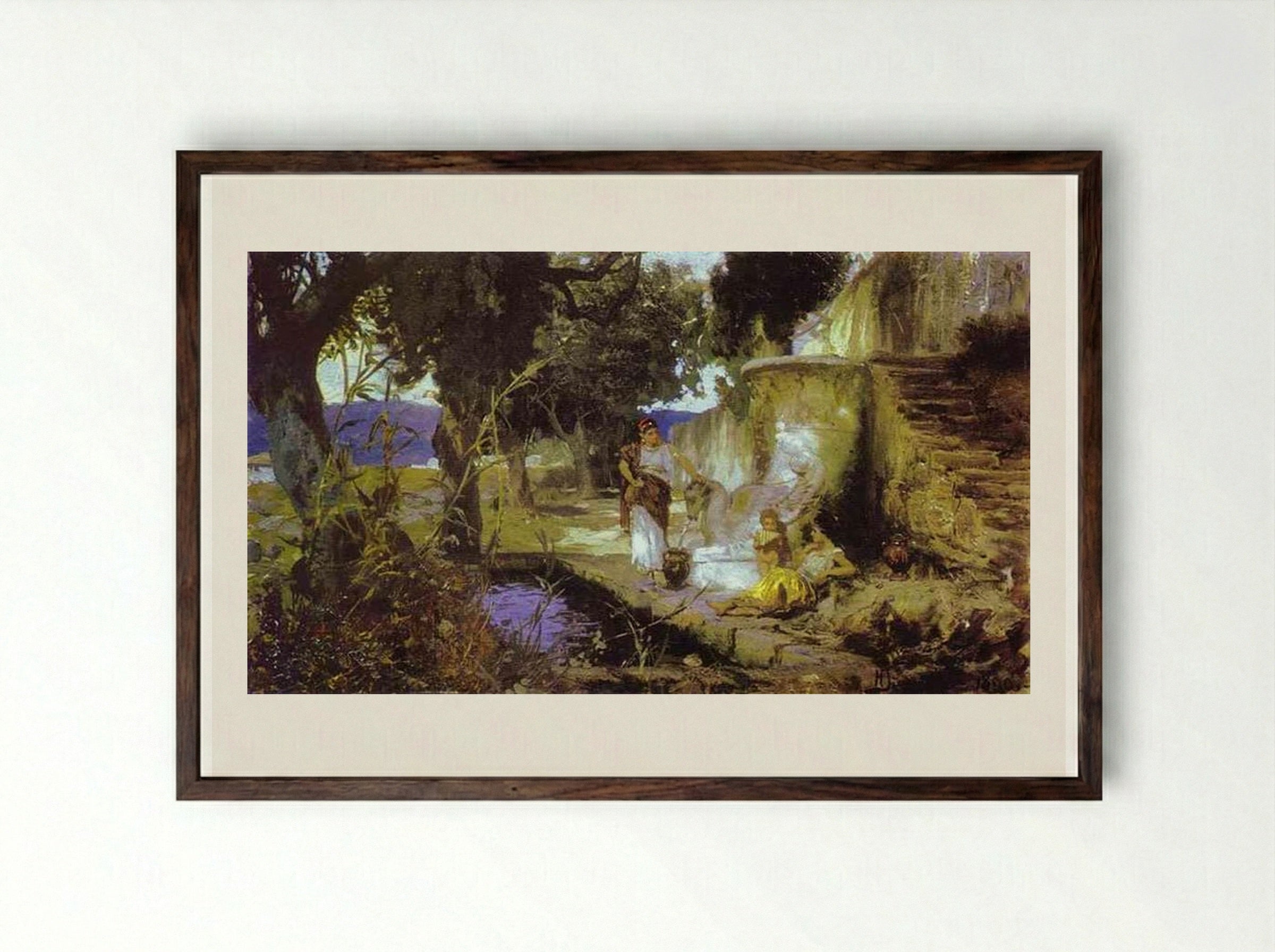 By a Pool - Henryk Siemiradzki - Framed Print Dark Wood