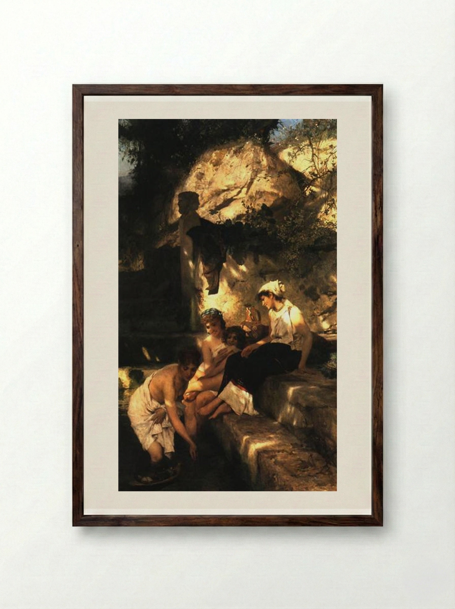 By a Pool. A Scene from Roman Life - Henryk Siemiradzki - Framed Print Dark Wood