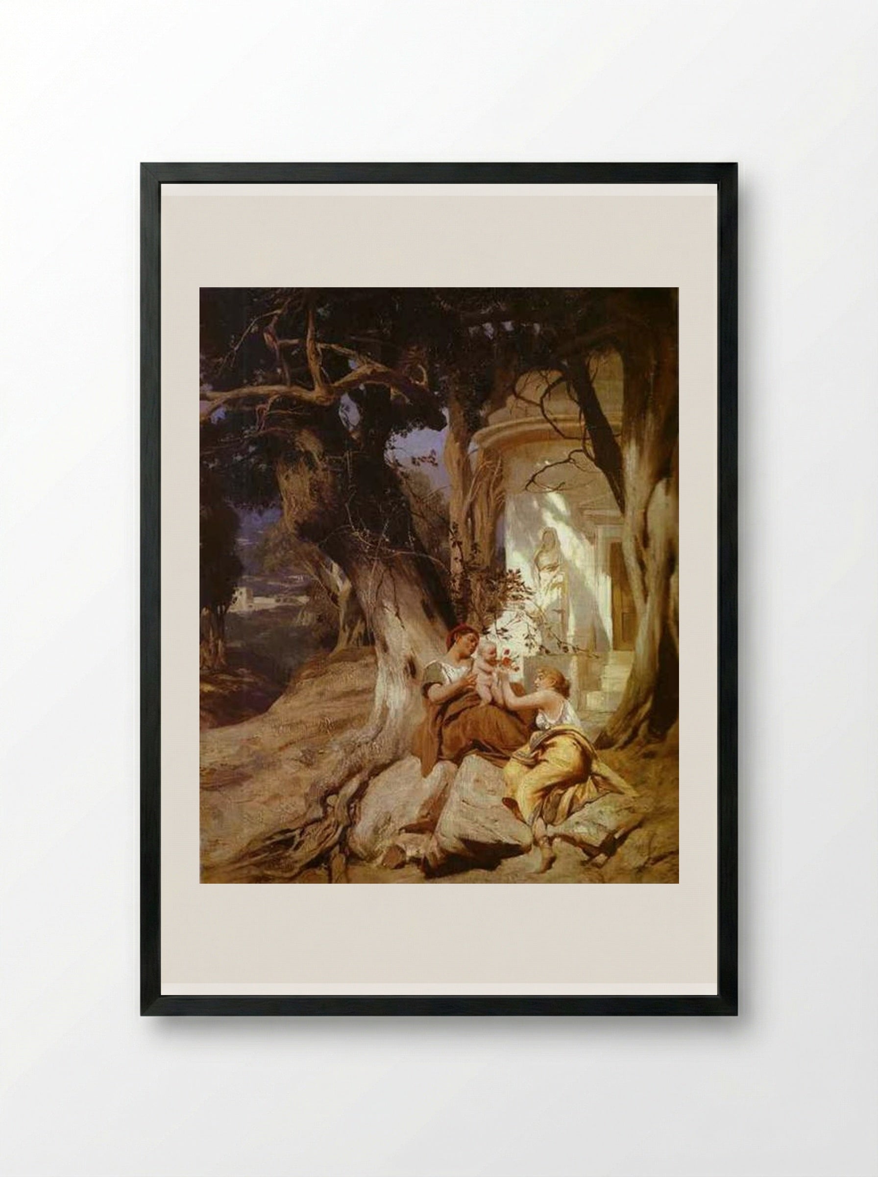 By a Temple (Idyll) - Henryk Siemiradzki - Framed Print Black