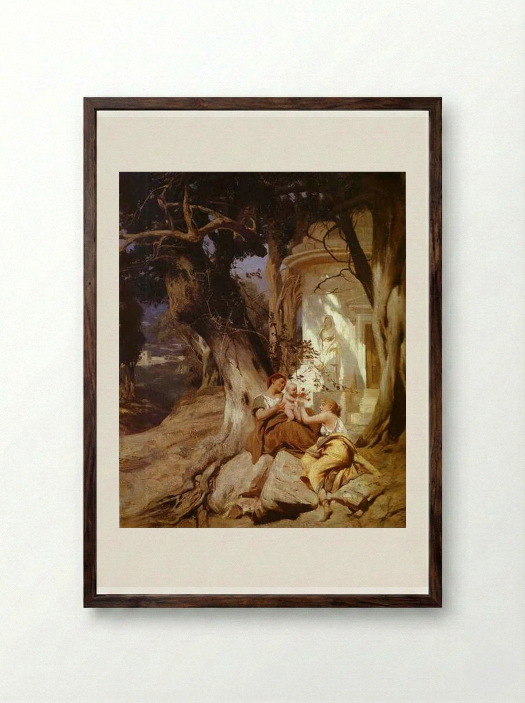 By a Temple (Idyll) - Henryk Siemiradzki - Framed Print Dark Wood