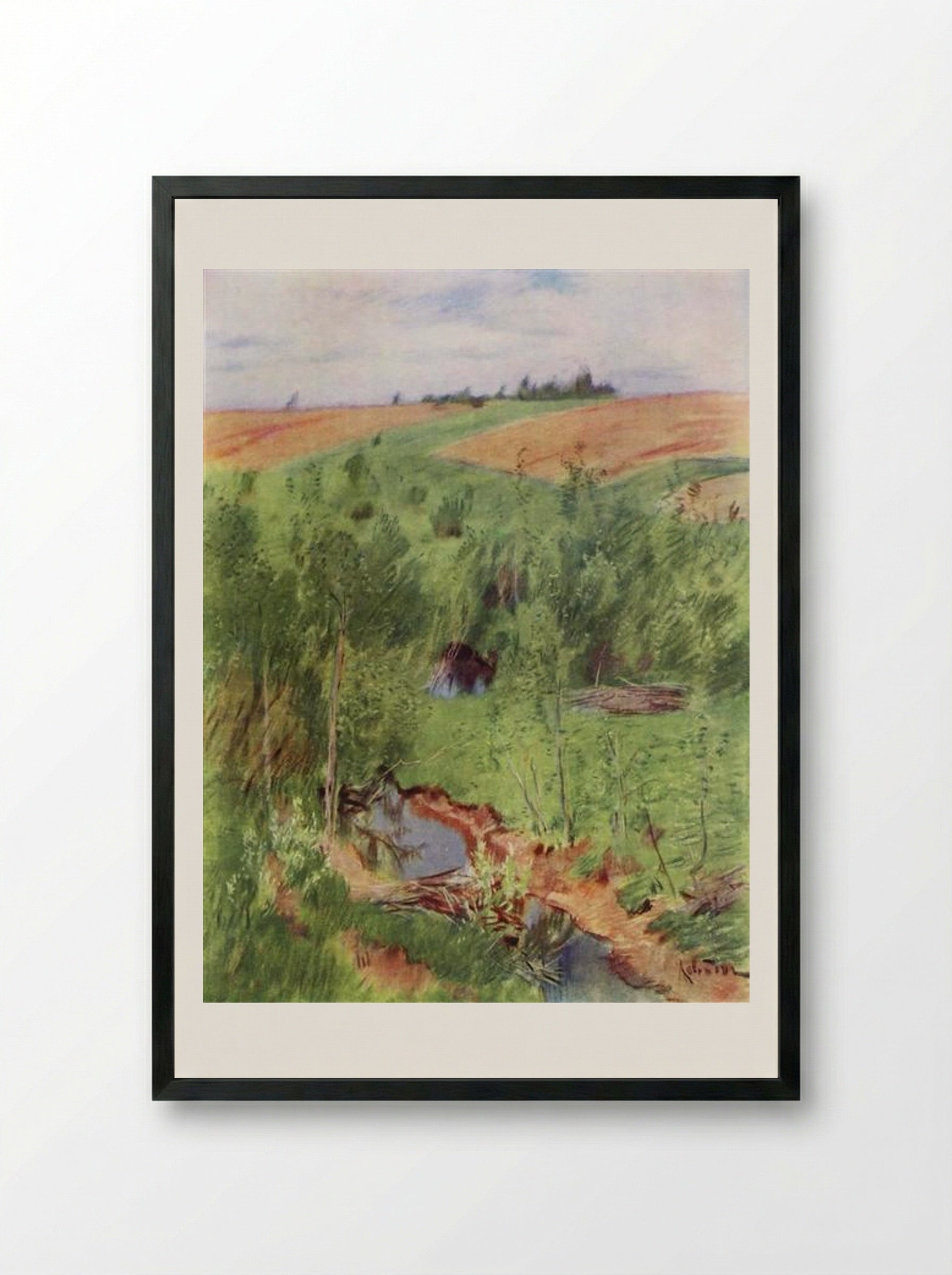 By the Creek - Isaac Levitan - Framed Print Black