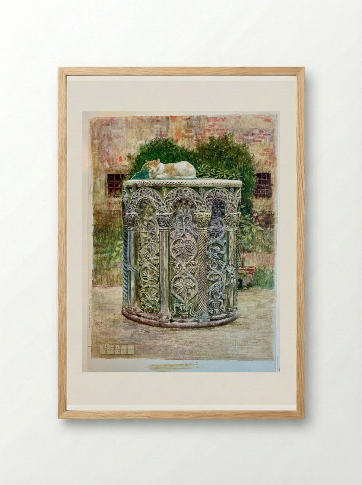 Byzantine Well Curb with Cat, Venice - Joseph Lindon Smith - Framed Print Wood