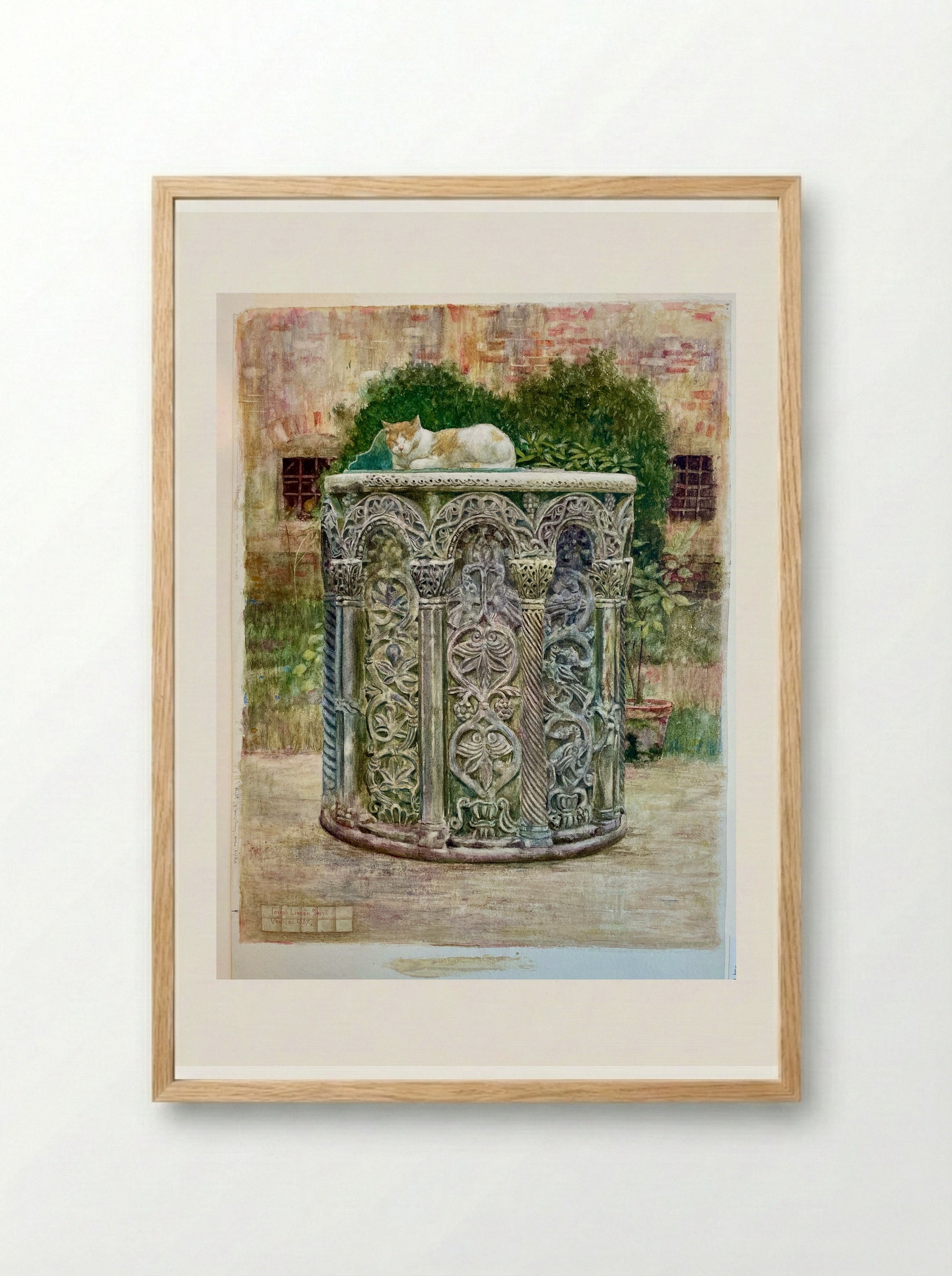 Byzantine Well Curb with Cat, Venice - Joseph Lindon Smith - Framed Print Wood