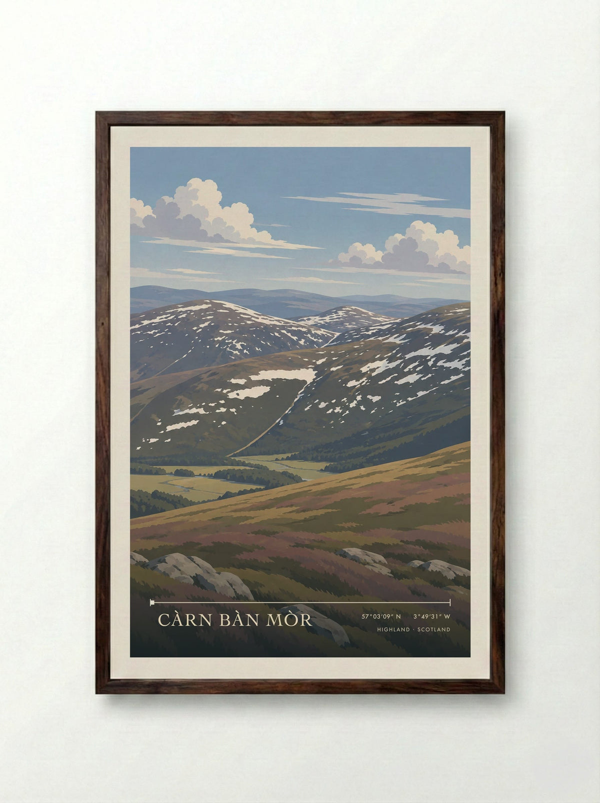 Càrn Bàn Mòr, Highland | Travel Poster - Framed Print Dark Wood