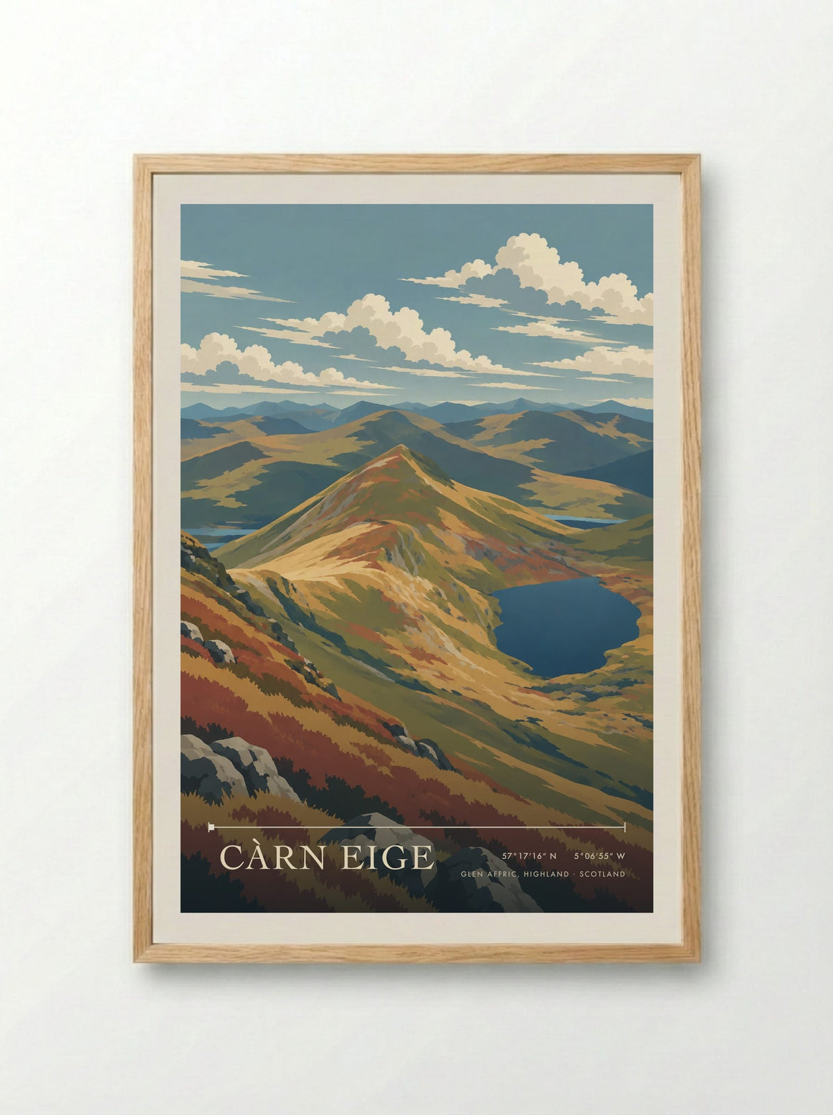 Càrn Eige, Glen Affric, Highland | Travel Poster - Framed Print Wood