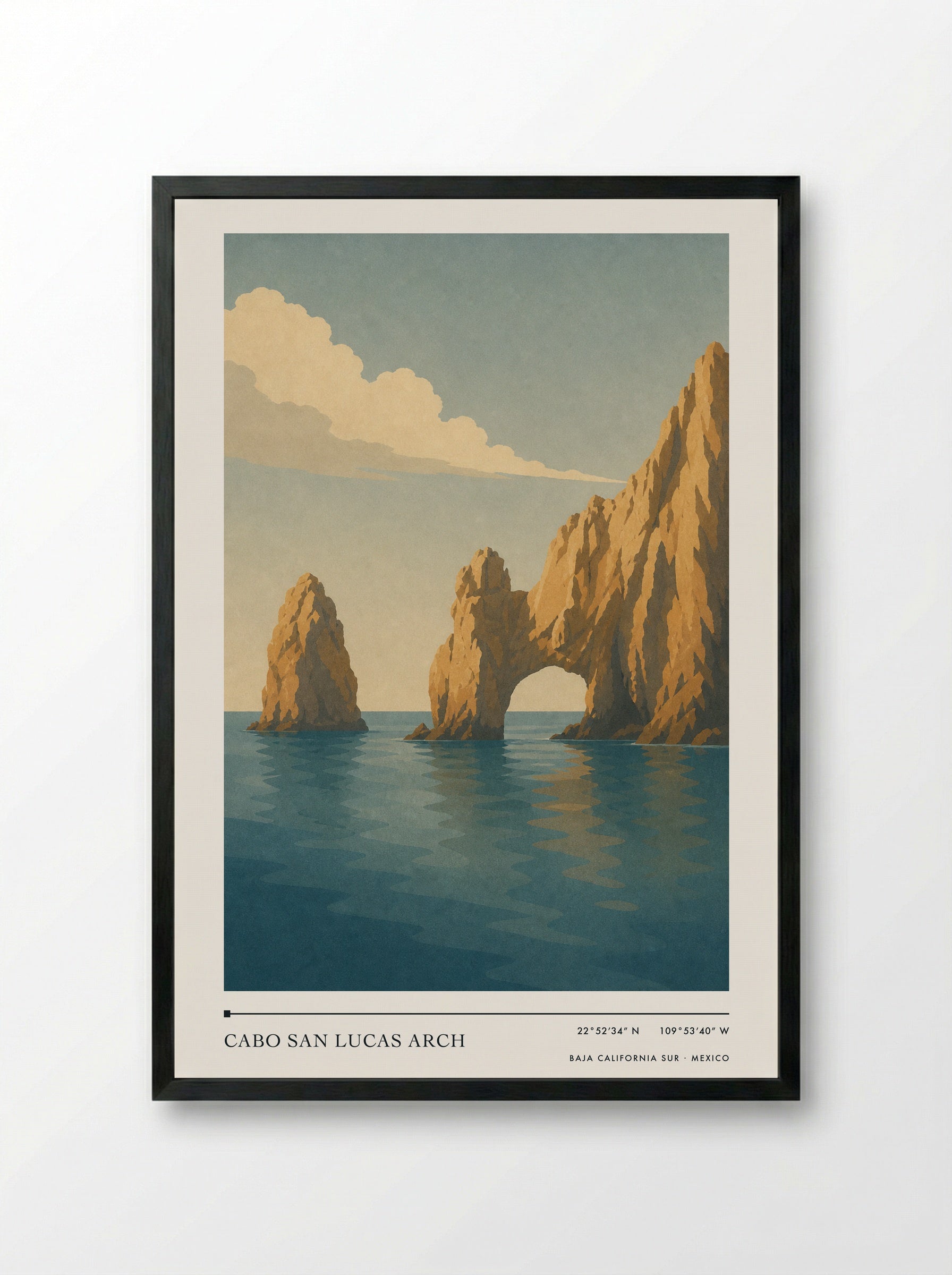 Cabo San Lucas Arch Travel Poster Artwork - Framed Print Black