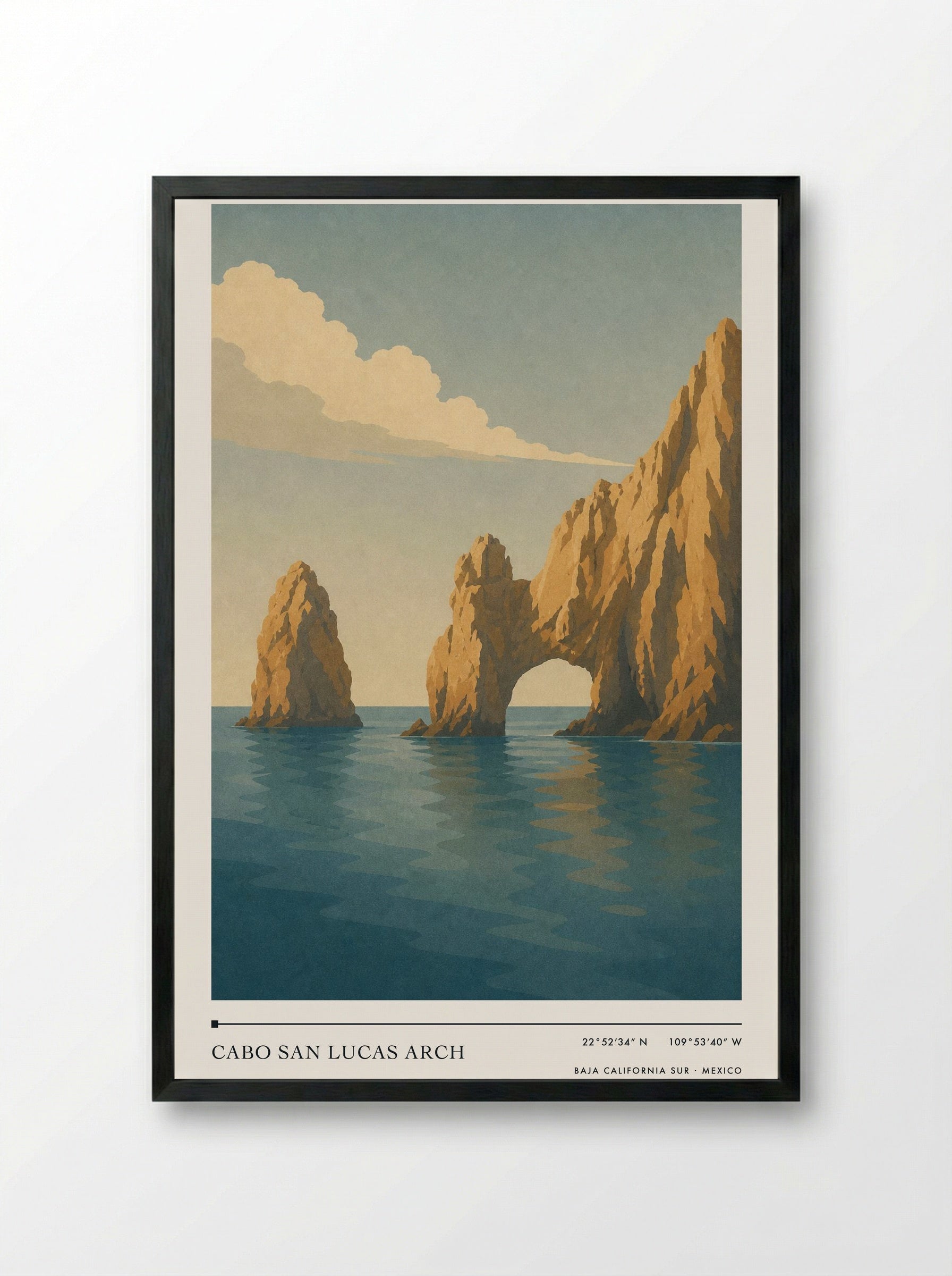 Cabo San Lucas Arch Travel Poster Artwork - Framed Print Black