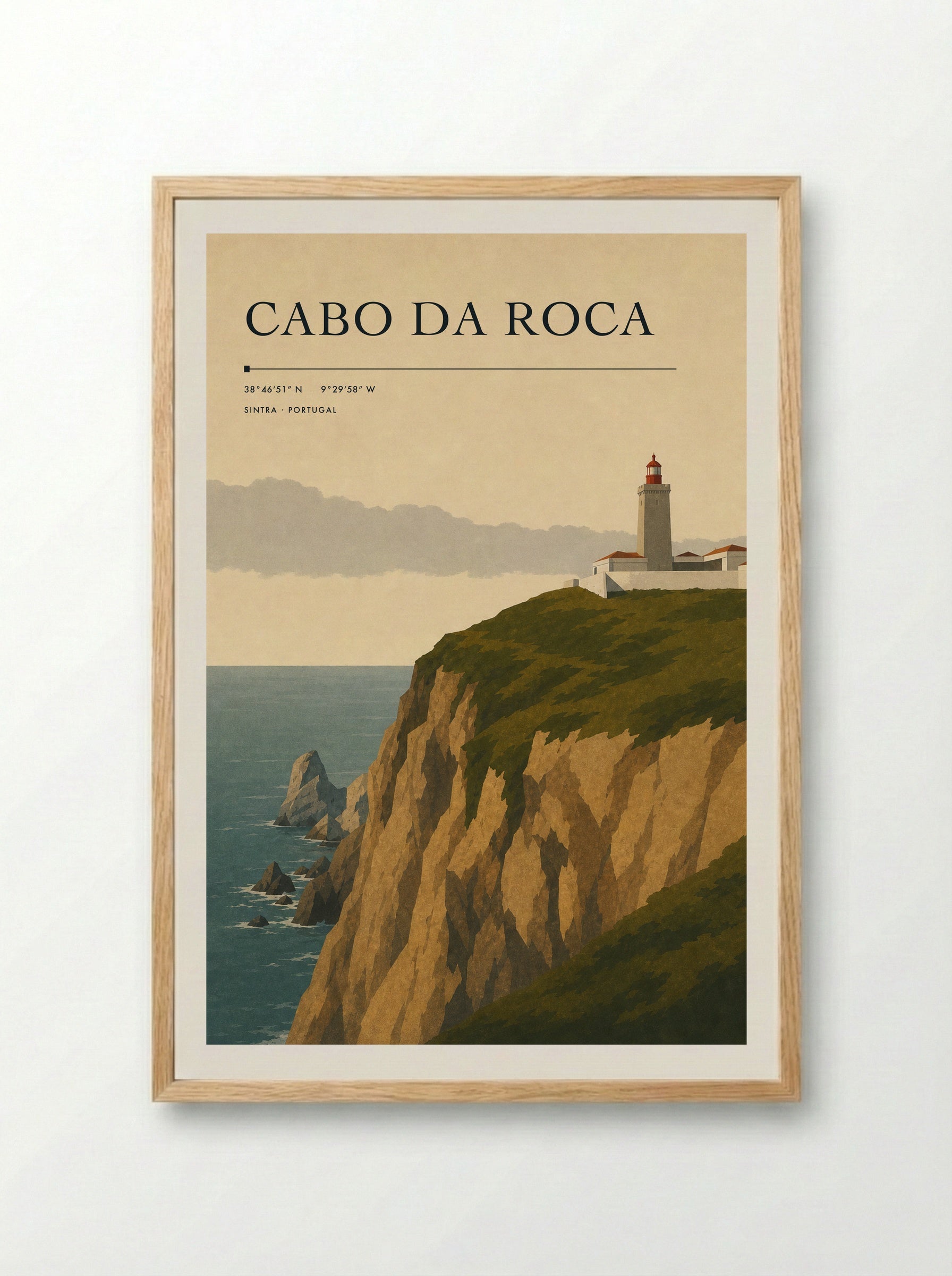 Cabo da Roca Travel Poster Artwork - Framed Print Wood