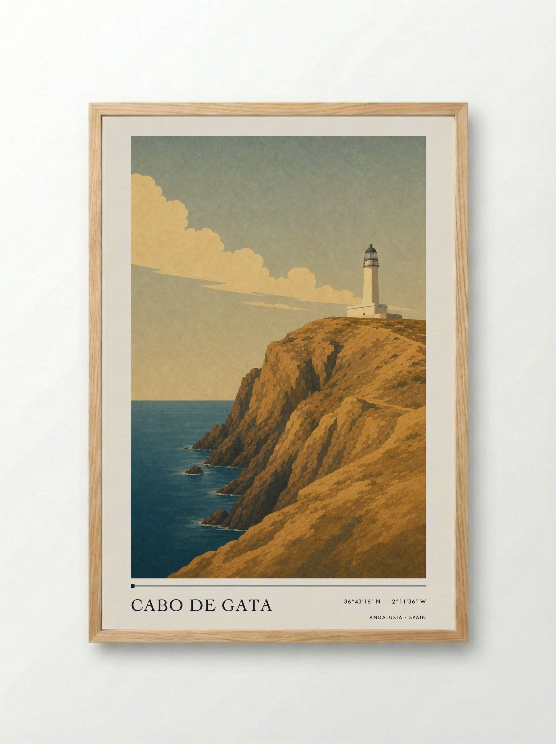 Cabo de Gata Travel Poster Artwork - Framed Print Wood