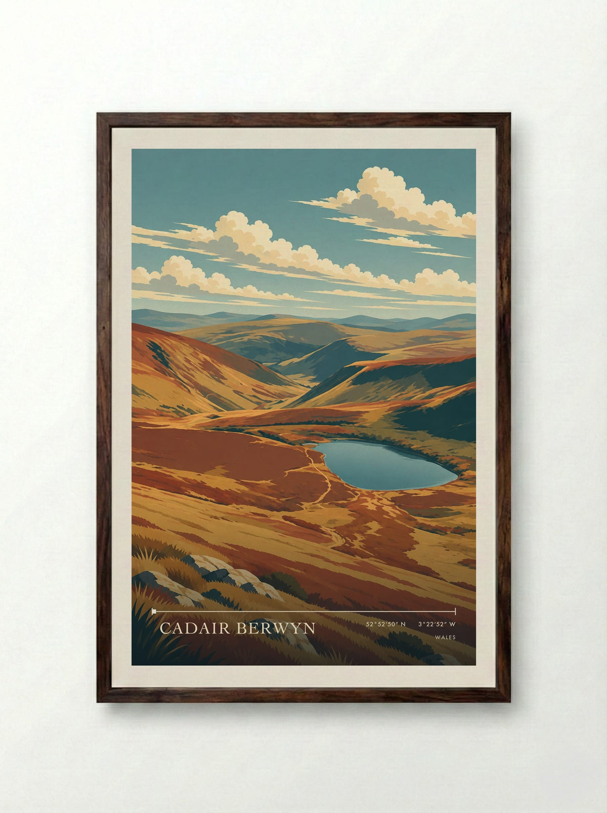 Cadair Berwyn | Travel Poster - Framed Print Dark Wood