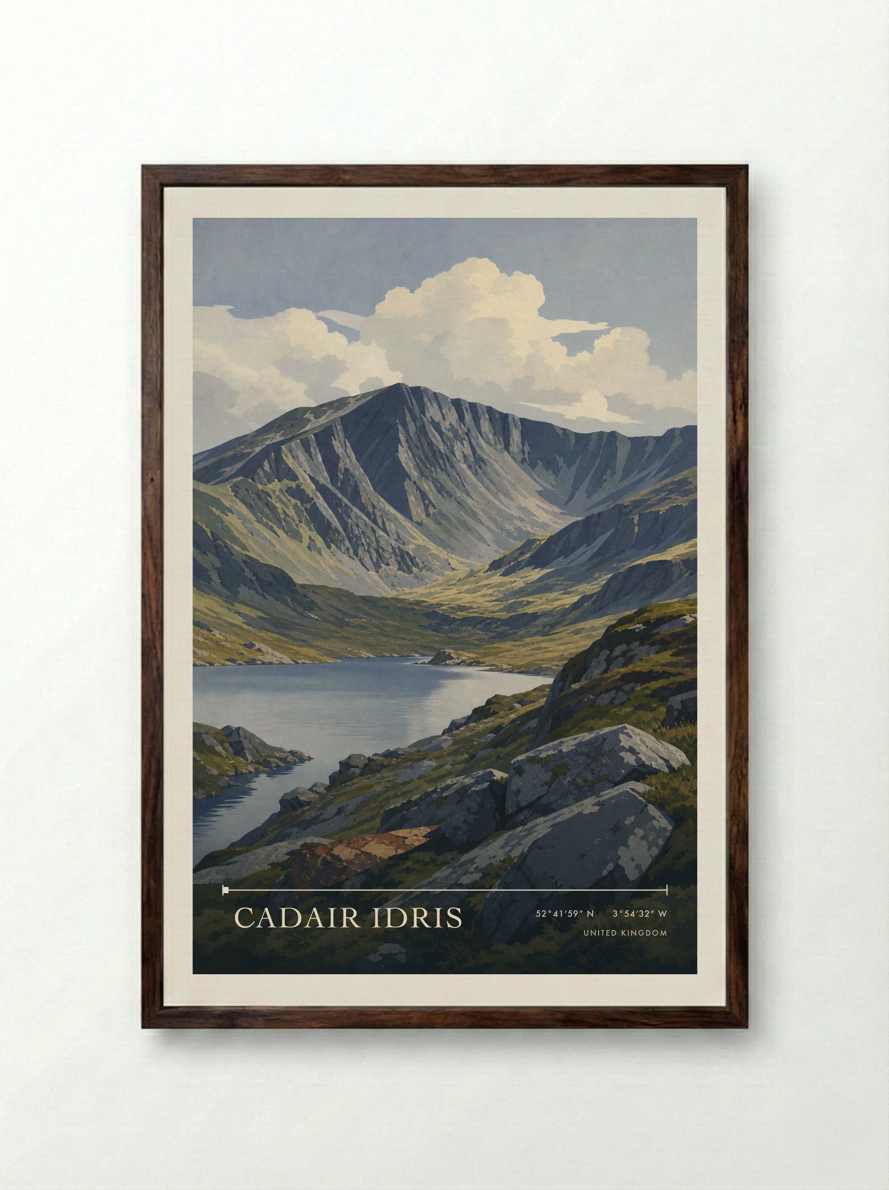 Cadair Idris United Kingdom Travel Poster - Framed Print Dark Wood