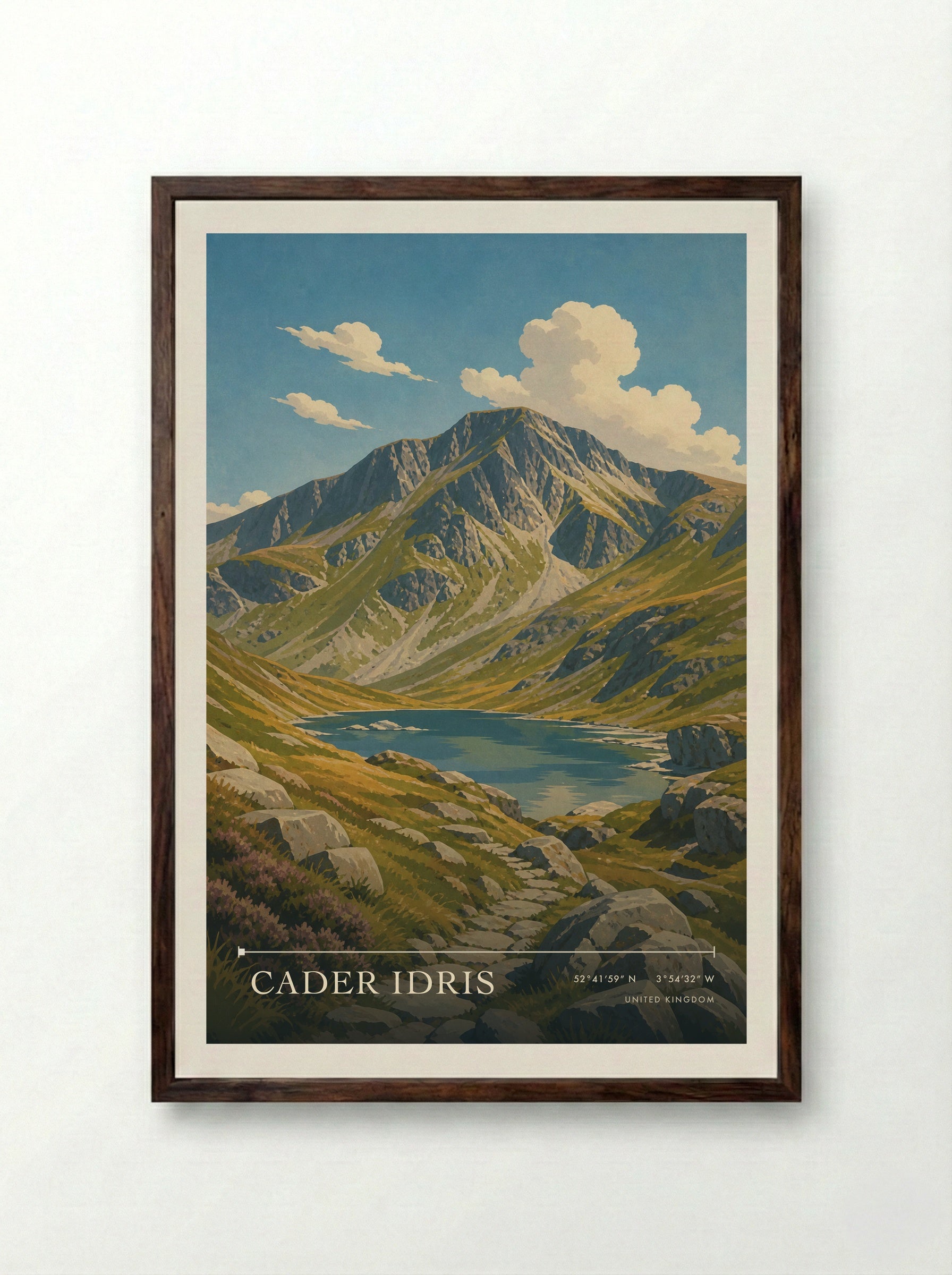 Cader Idris United Kingdom Travel Poster - Framed Print Dark Wood